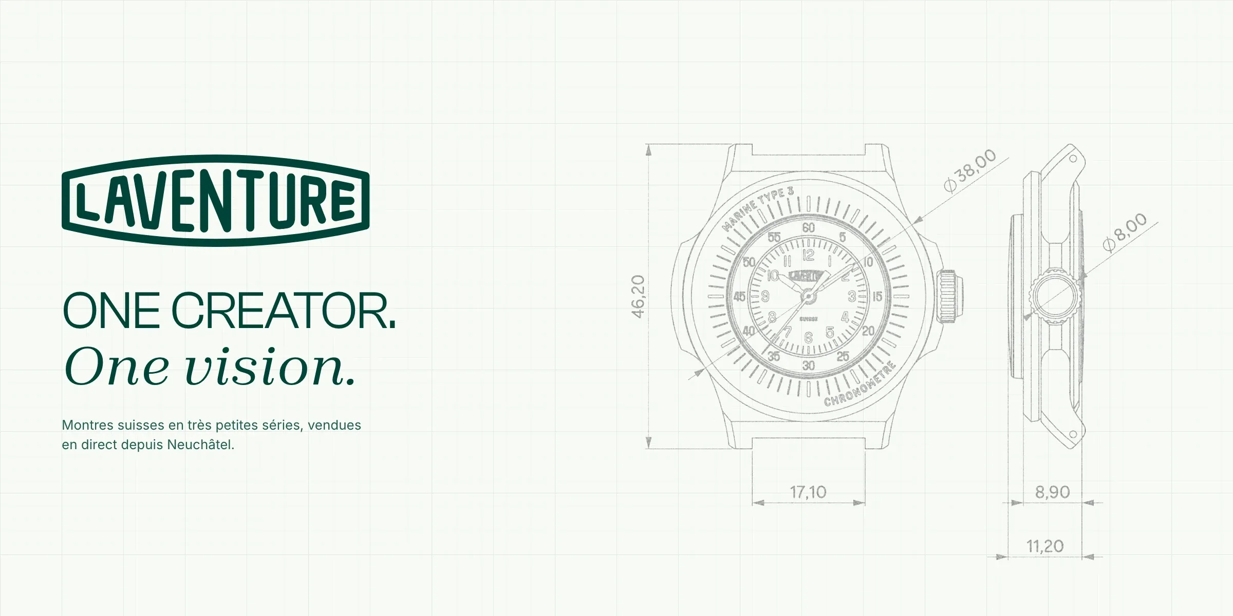 Le logo LAVENTURE à côté du dessin coté de la Marine Type 3
