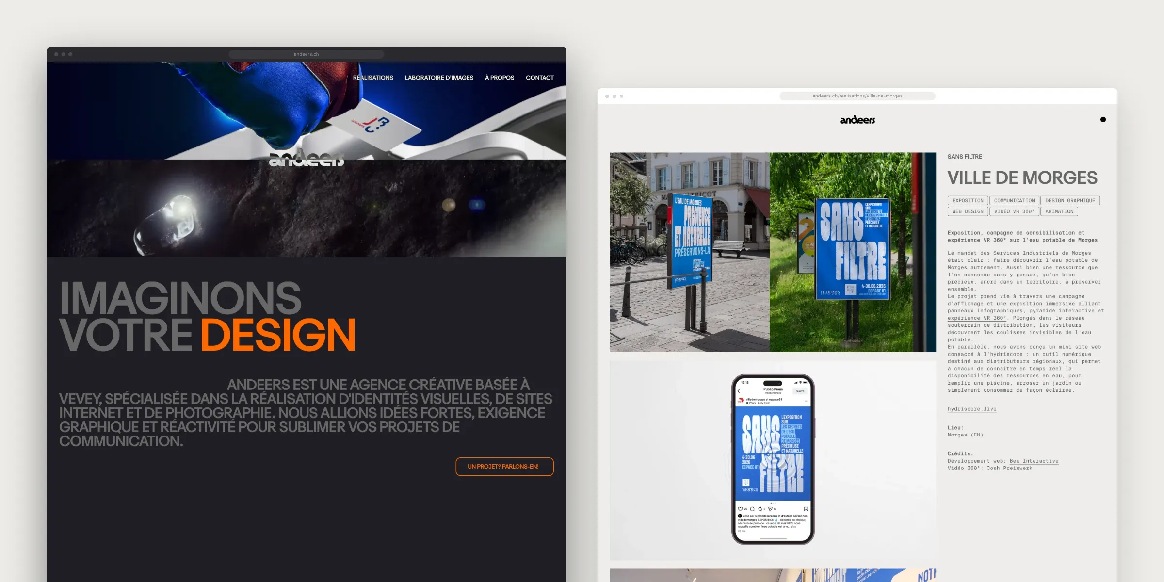 L’accueil d’Andeers et la page d’un projet, côte à côte