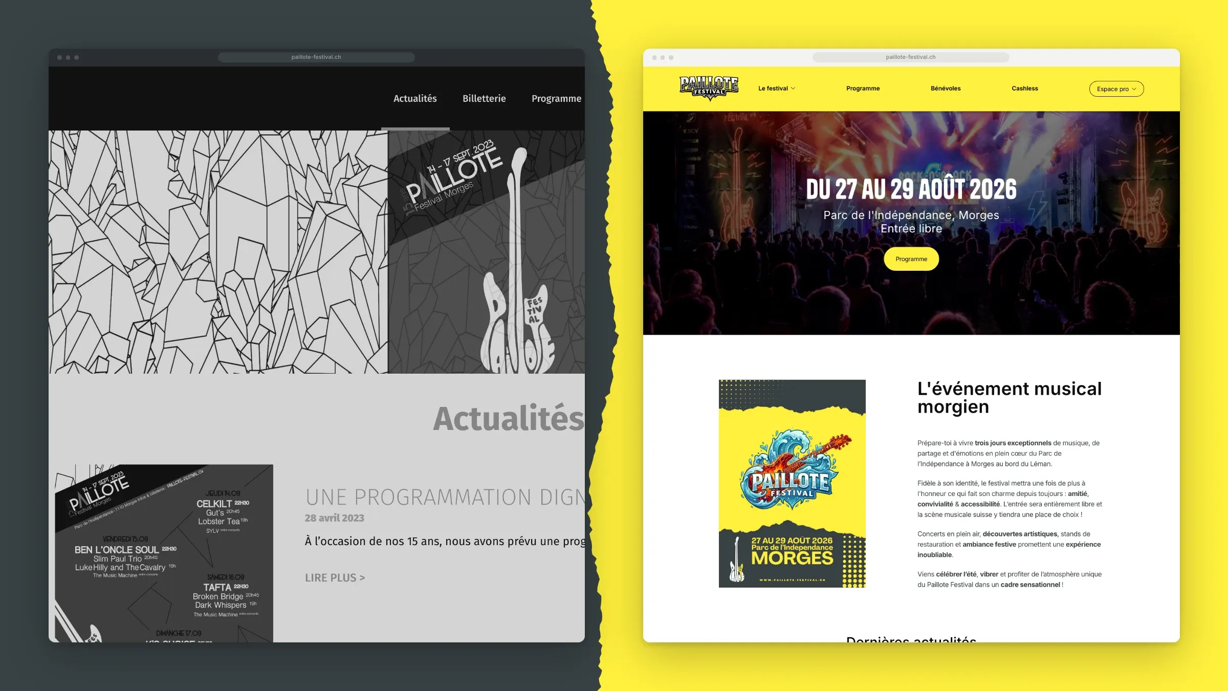 L'ancien et le nouveau site sur ordinateur