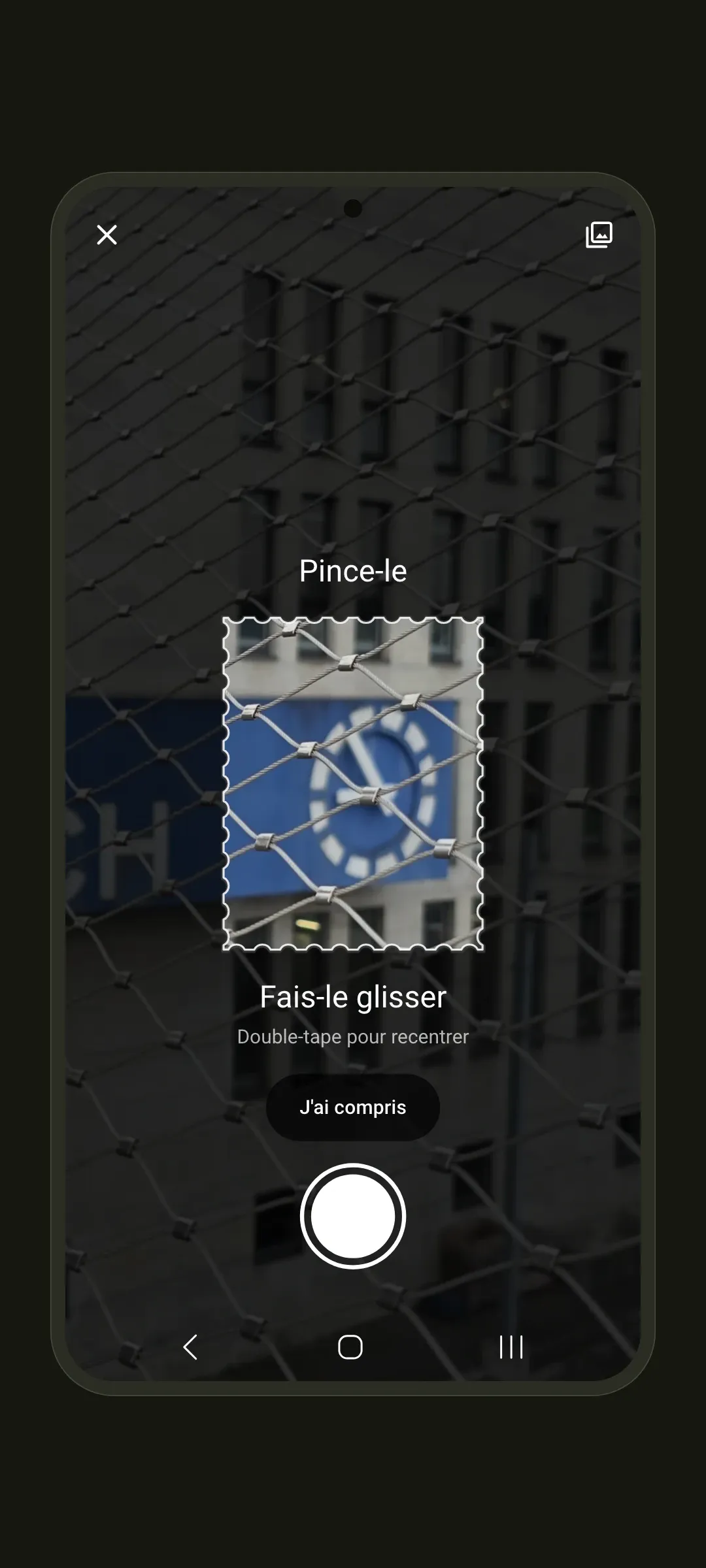 Le cadre du timbre sur la caméra