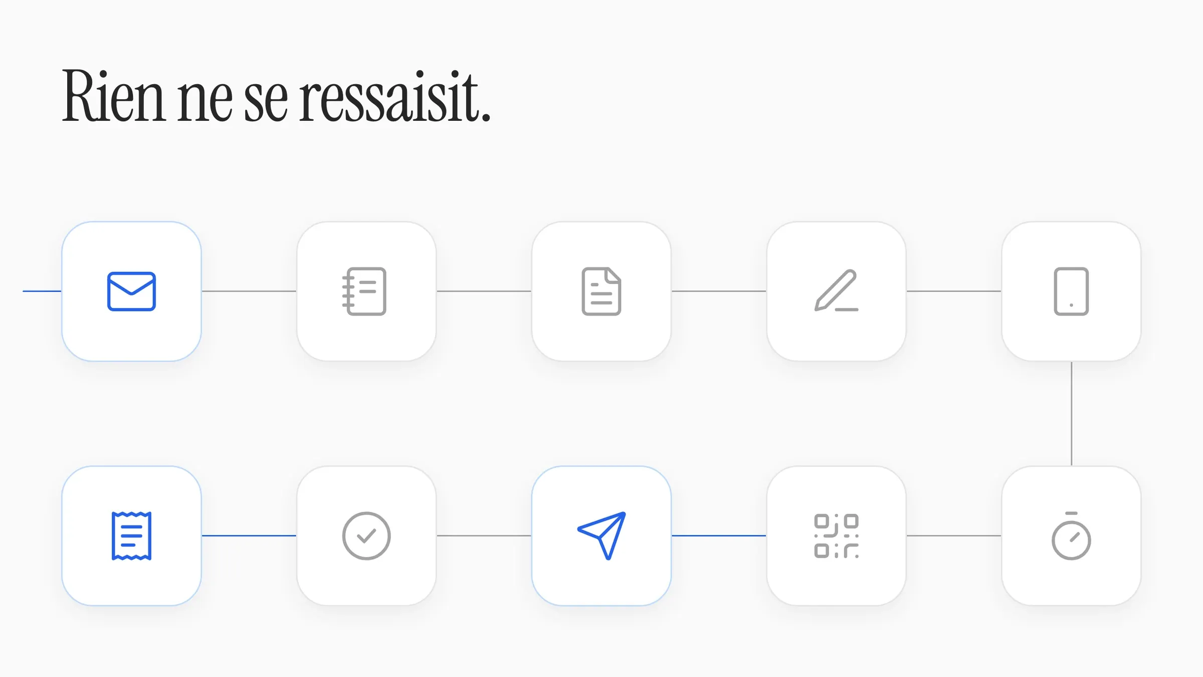 Dix étapes d'un projet reliées par un fil : « Rien ne se ressaisit. »