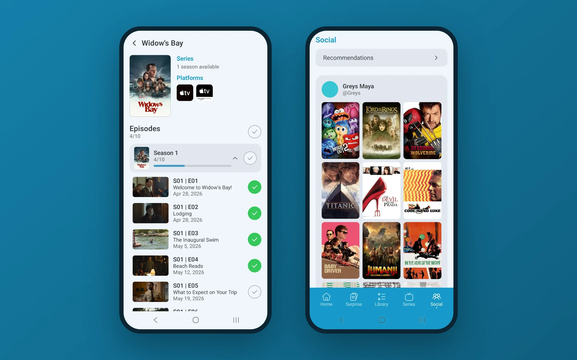 Le suivi des épisodes d'une série et le fil social