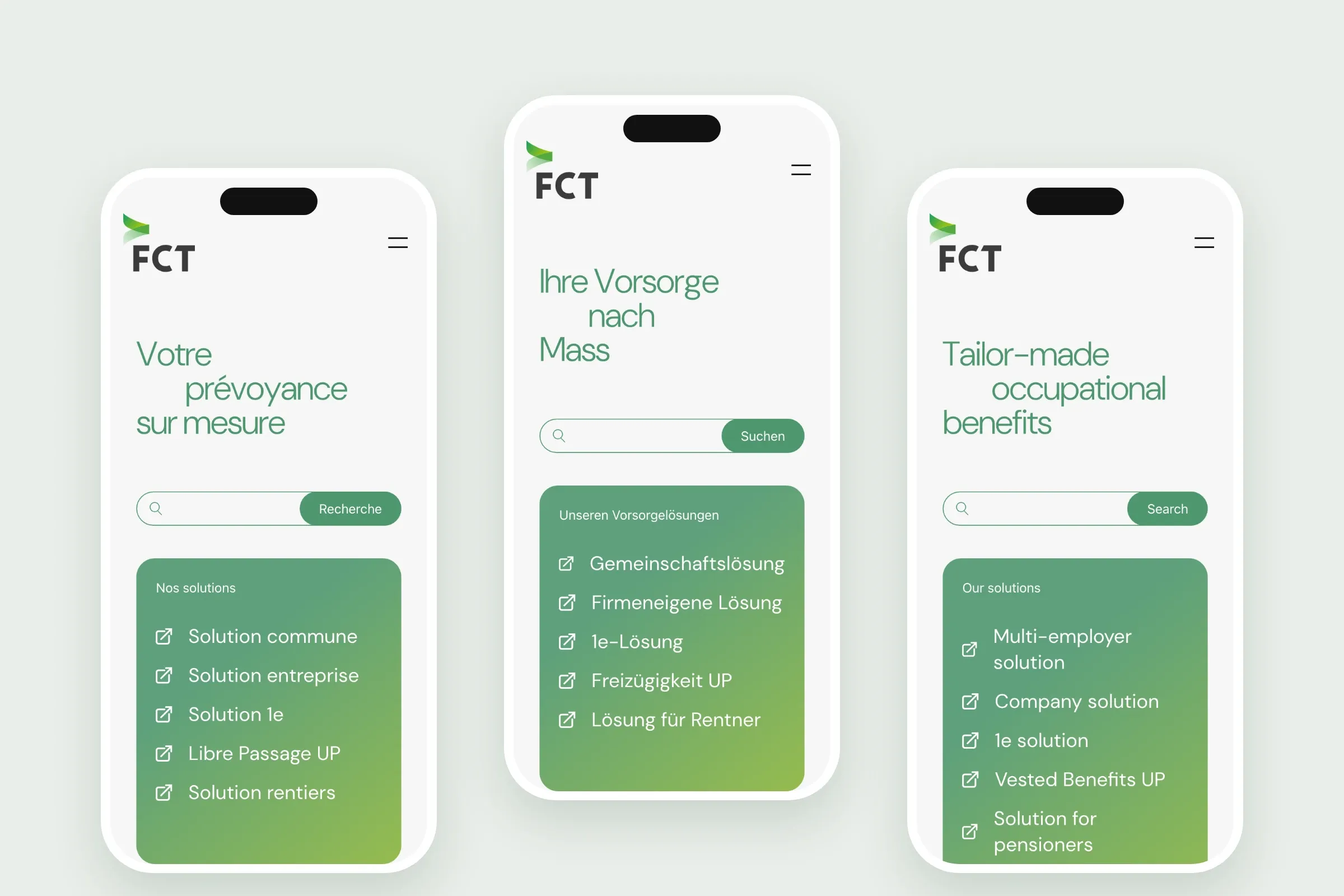 Le site sur mobile, en français, en allemand et en anglais