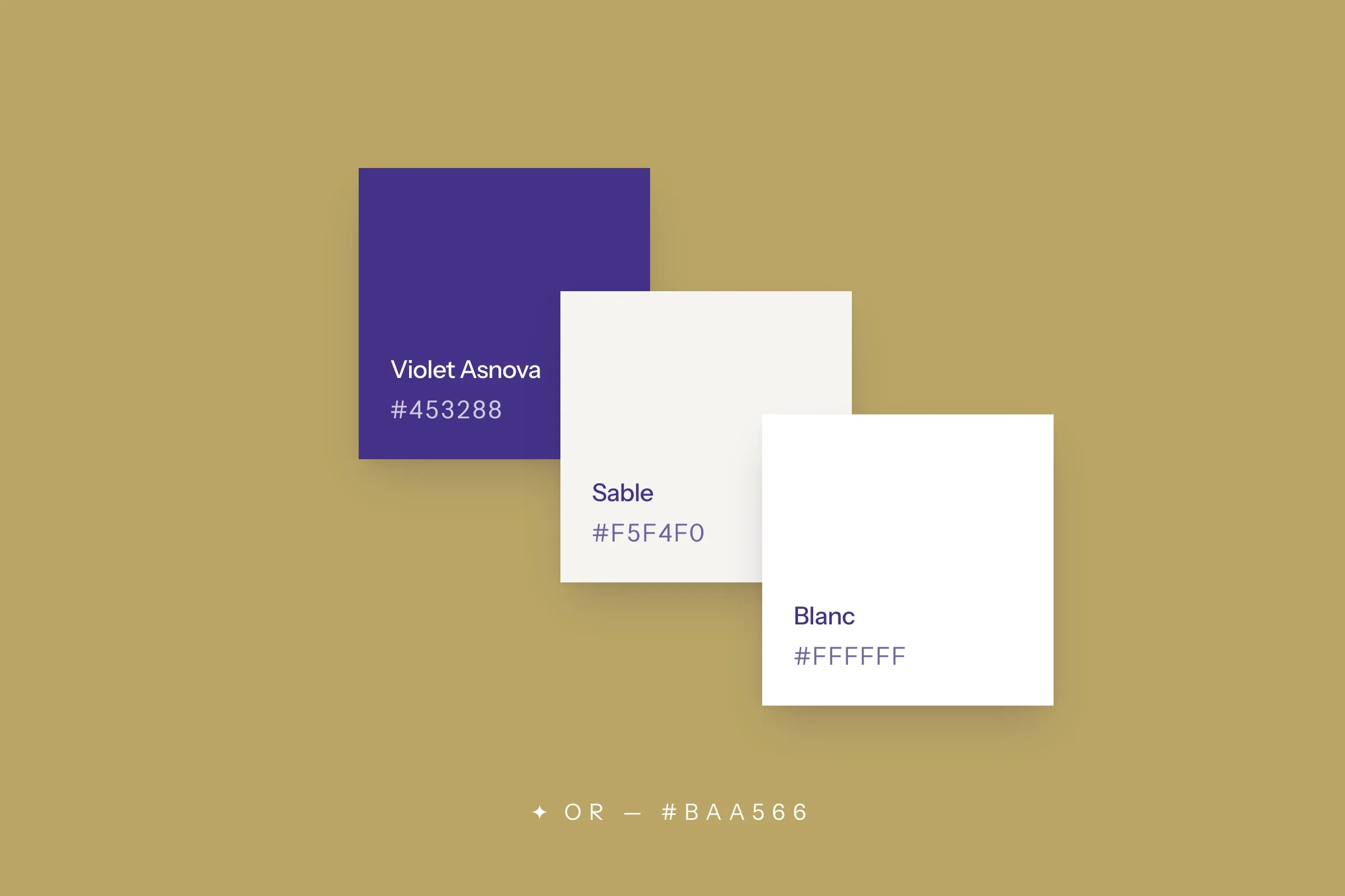 La palette : violet Asnova, sable, blanc et or