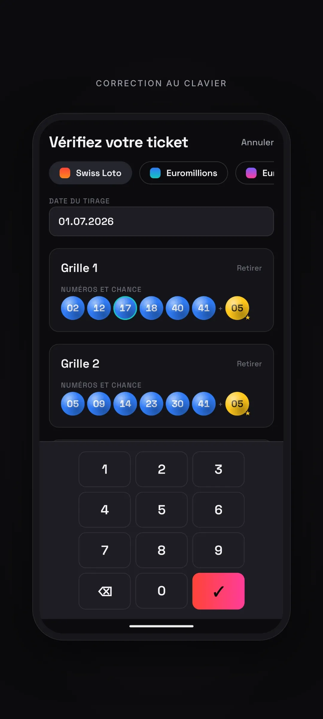 La vérification d’un ticket, corrigé au clavier