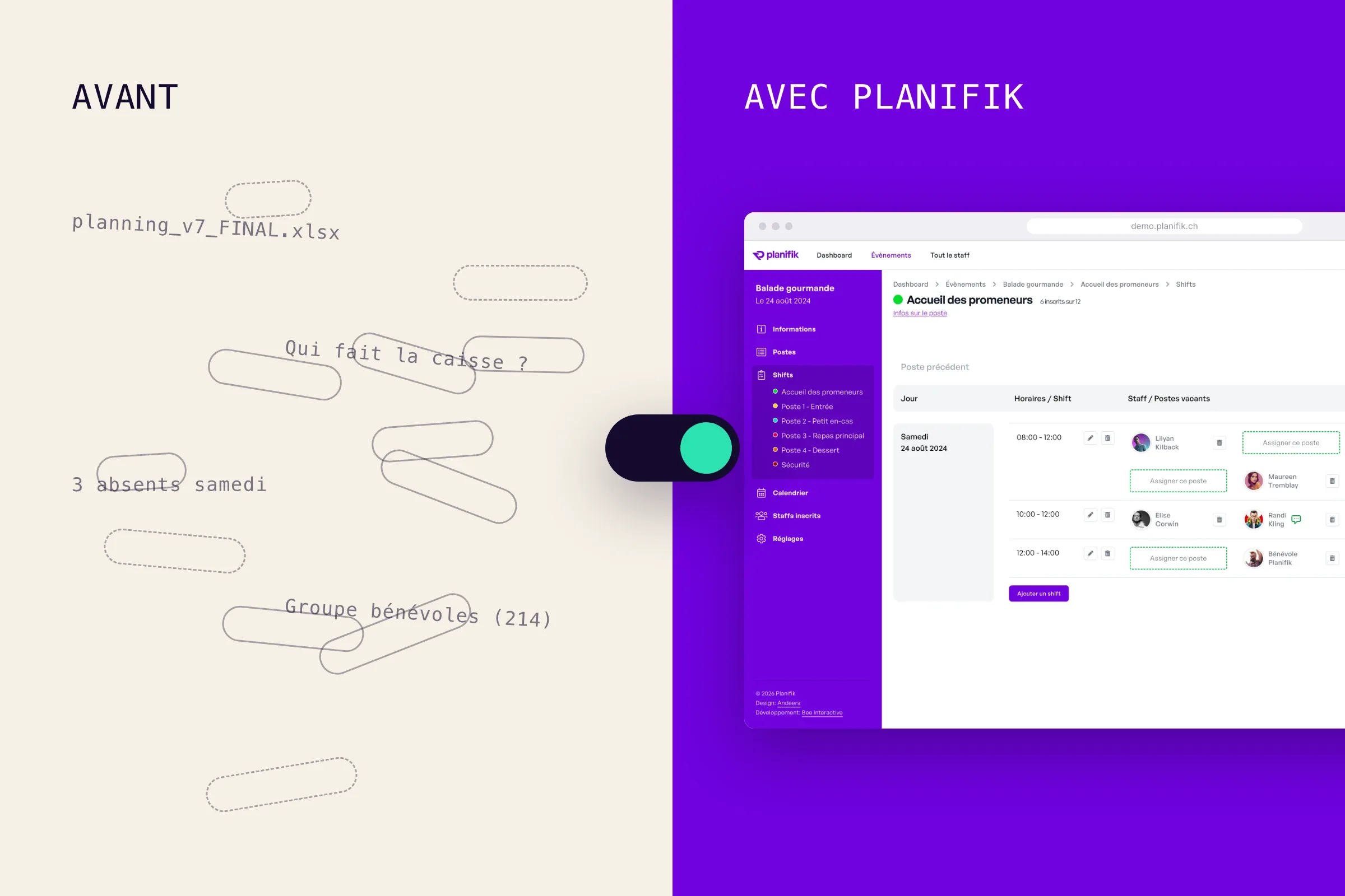 Avant : des tableurs et des messages. Avec Planifik : un seul planning