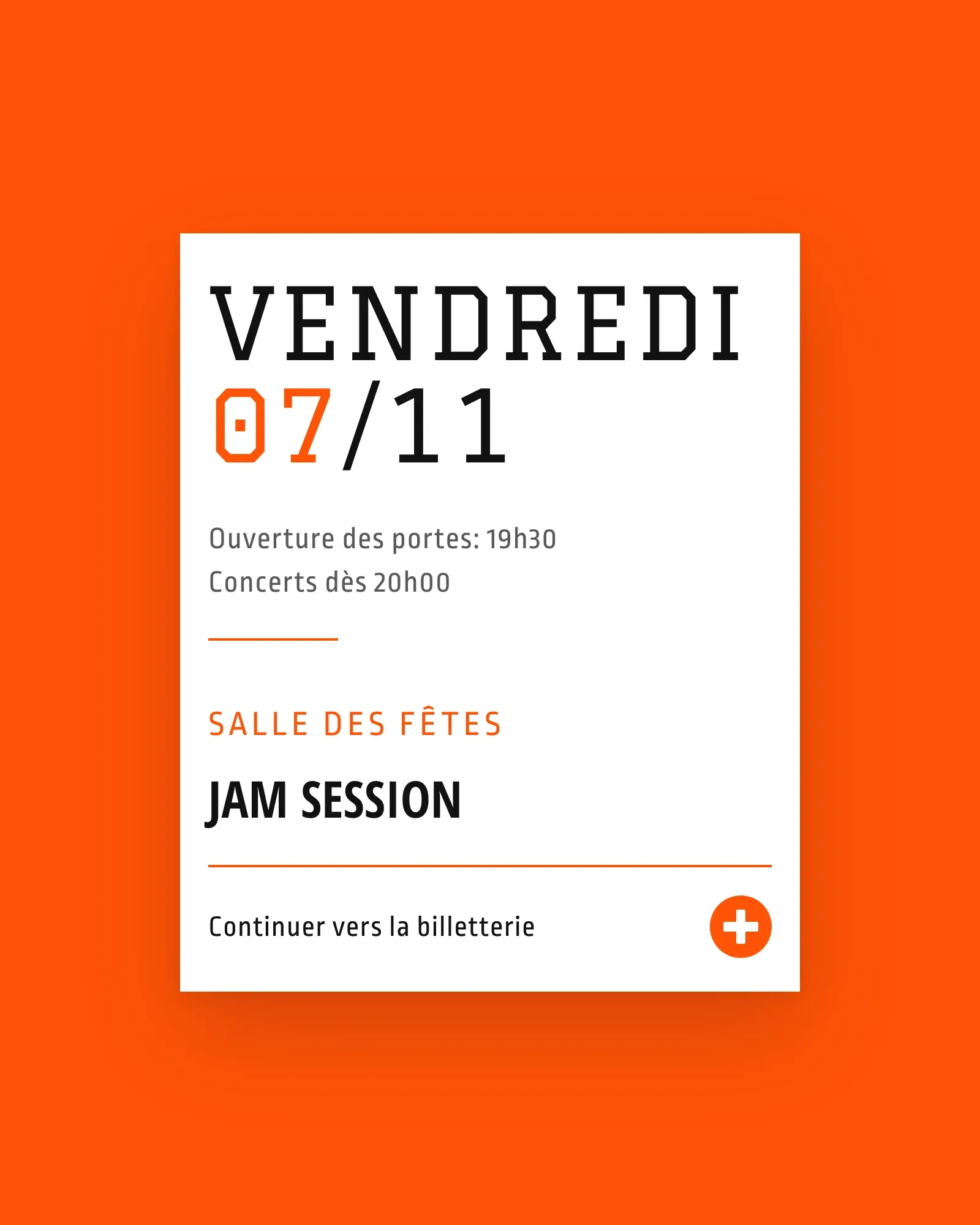 La carte du vendredi 7 novembre : ouverture des portes, salle des fêtes et jam session