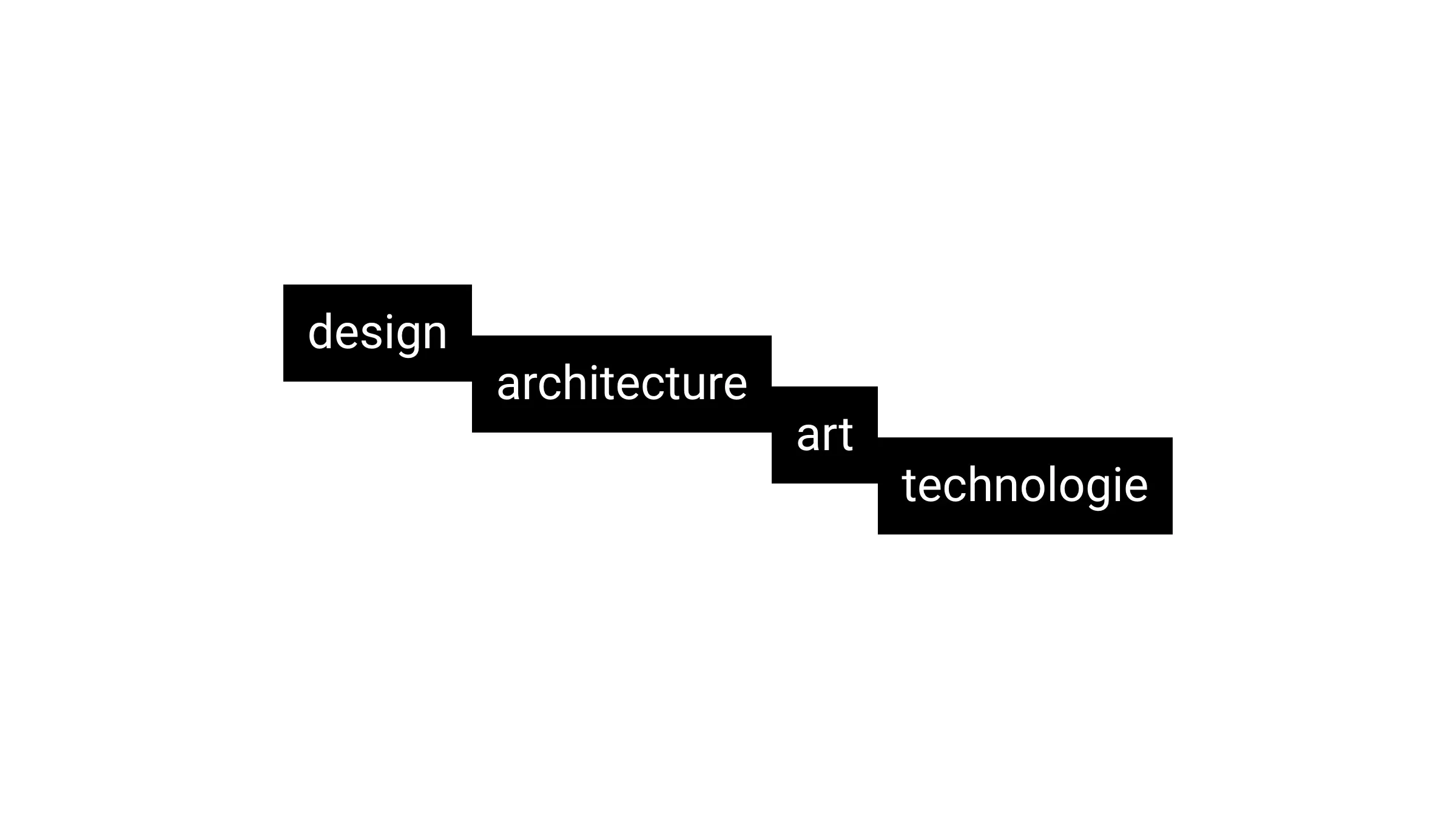 Les étiquettes des quatre rubriques : design, architecture, art, technologie