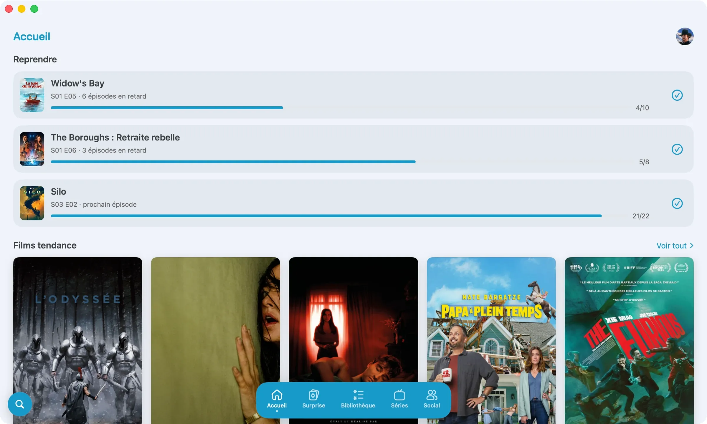 L'accueil de Popcorn sur Mac