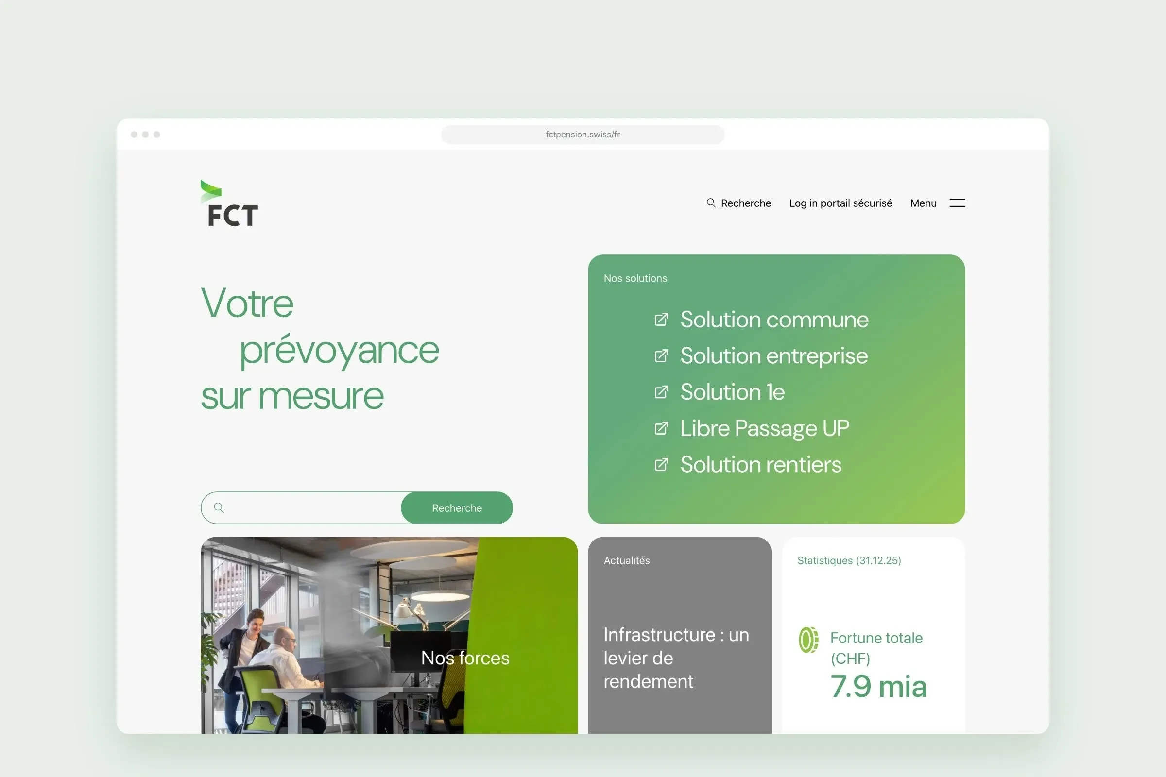 Défilement de la page d'accueil du site de la FCT