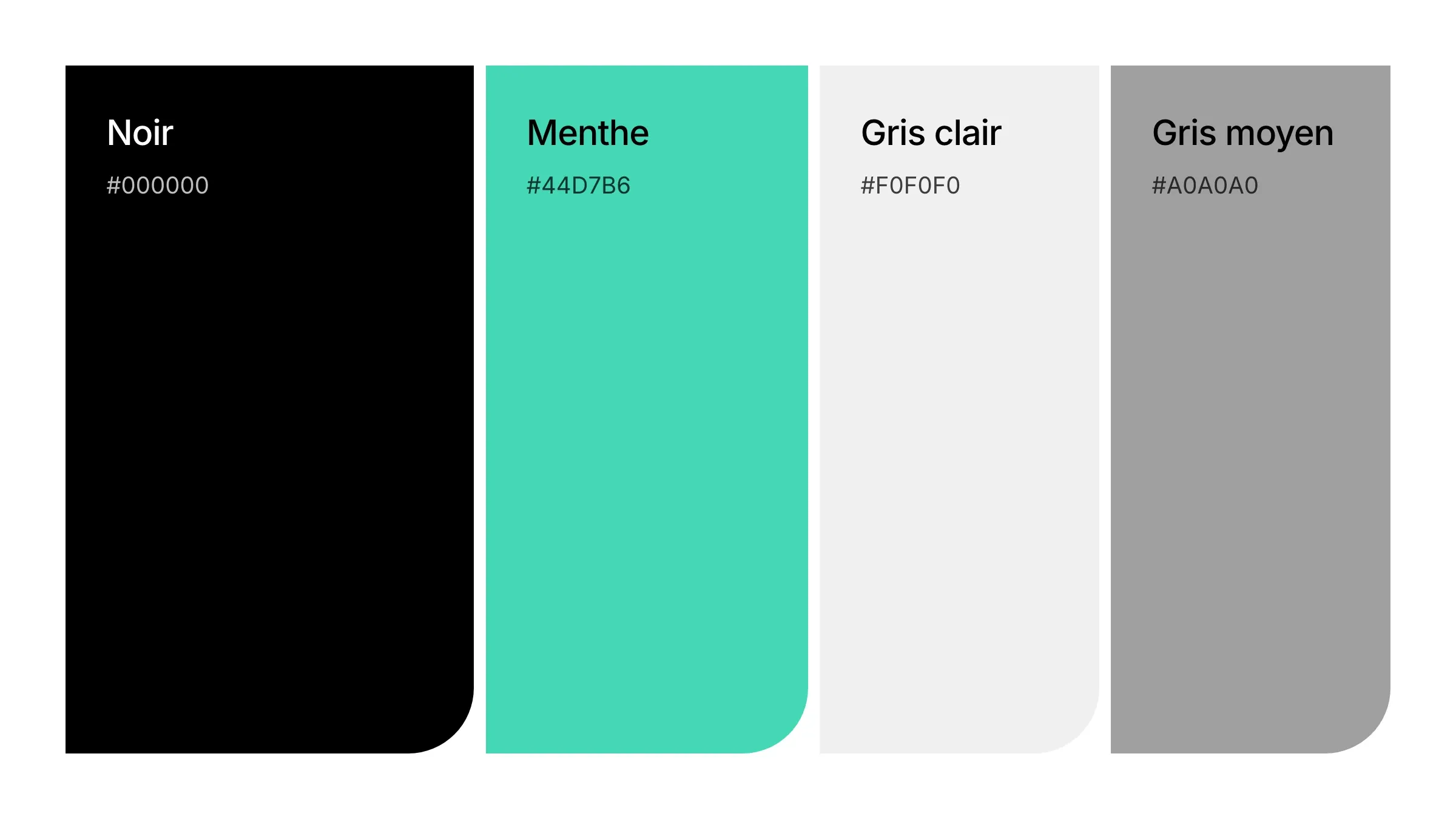 La palette : noir, menthe, gris clair et gris moyen