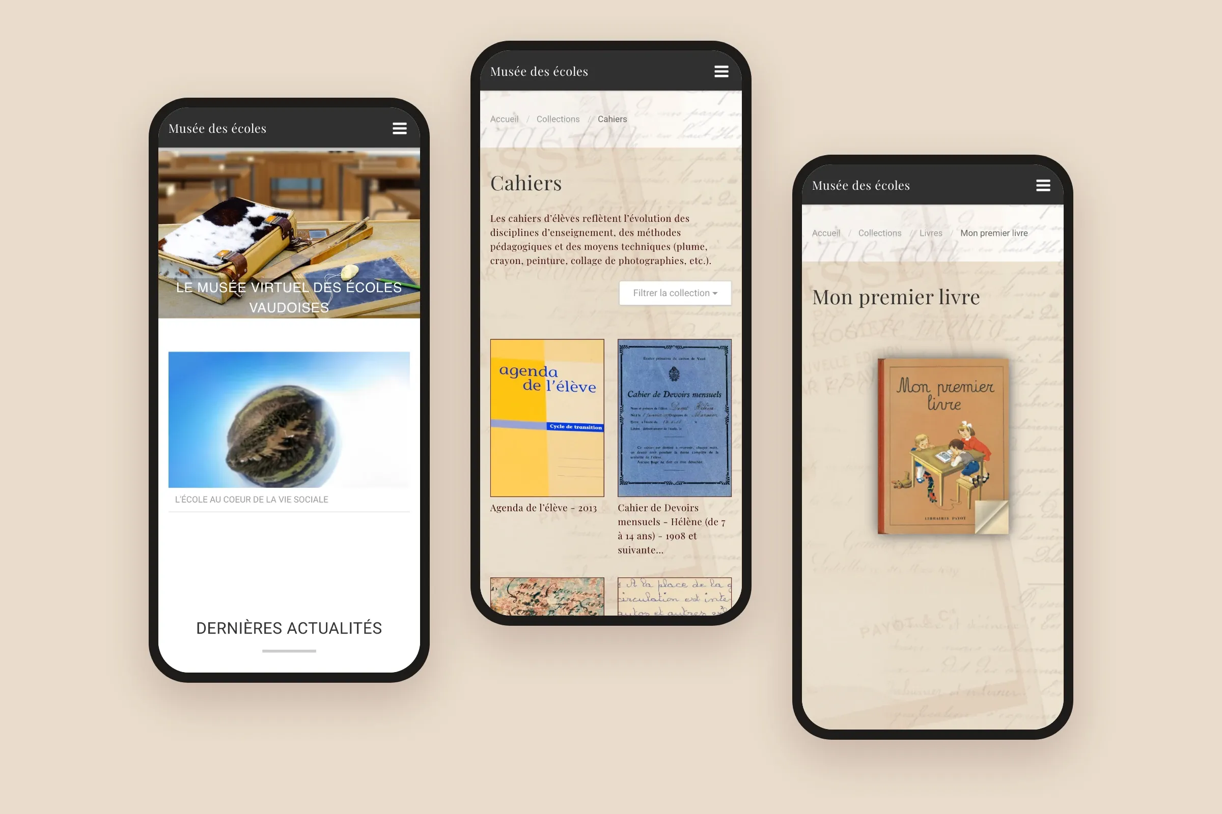 L’accueil, les cahiers et une fiche sur smartphone