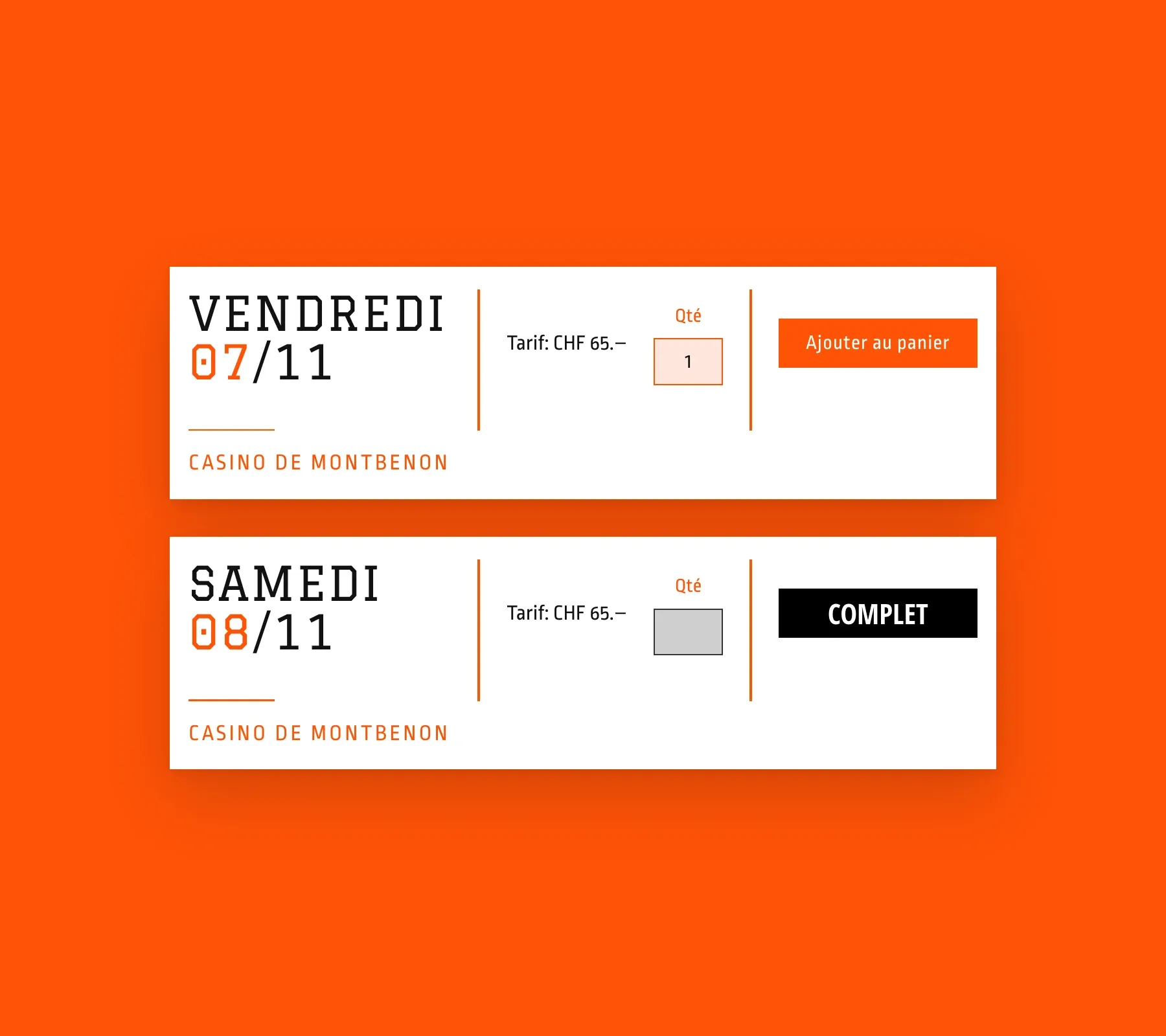 Le vendredi s’ajoute au panier, le samedi est complet