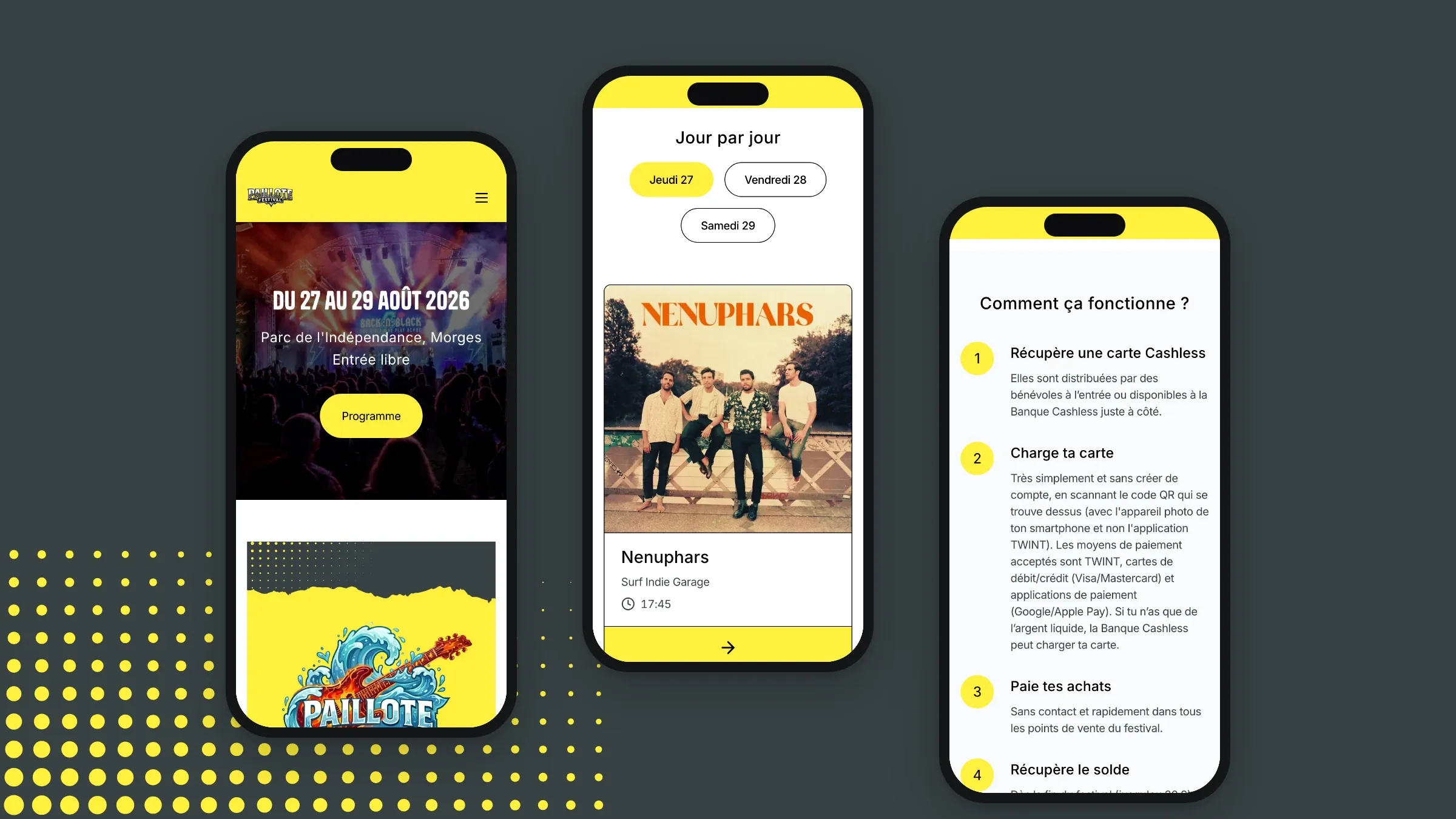 Trois écrans mobiles du nouveau site