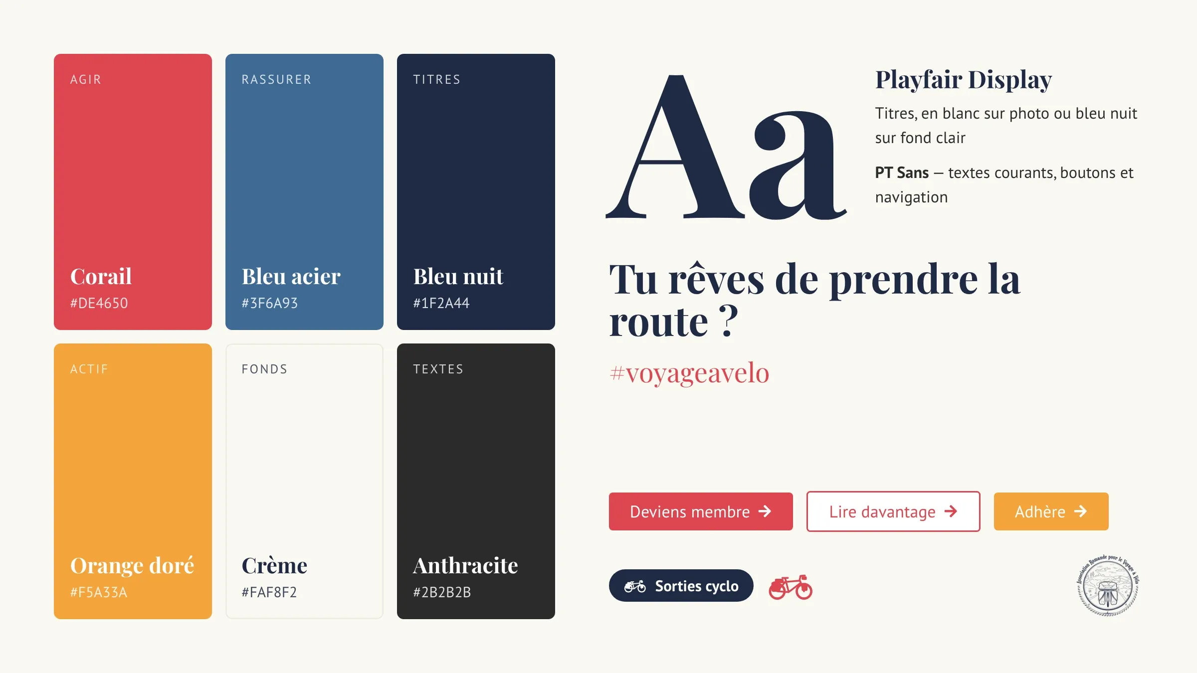 La palette et la typographie : Playfair Display et PT Sans