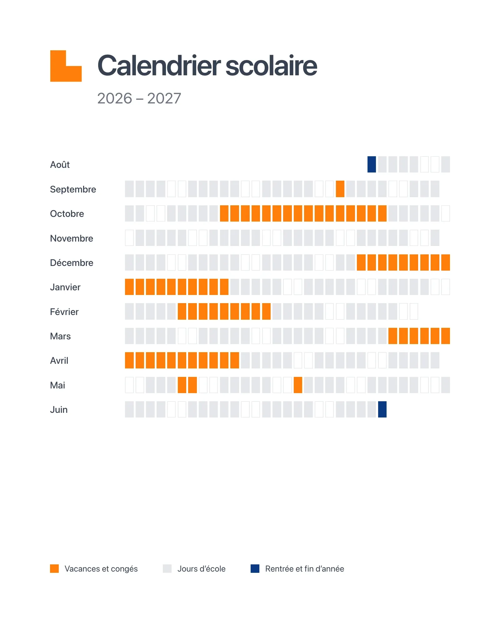 Le calendrier scolaire 2026 – 2027