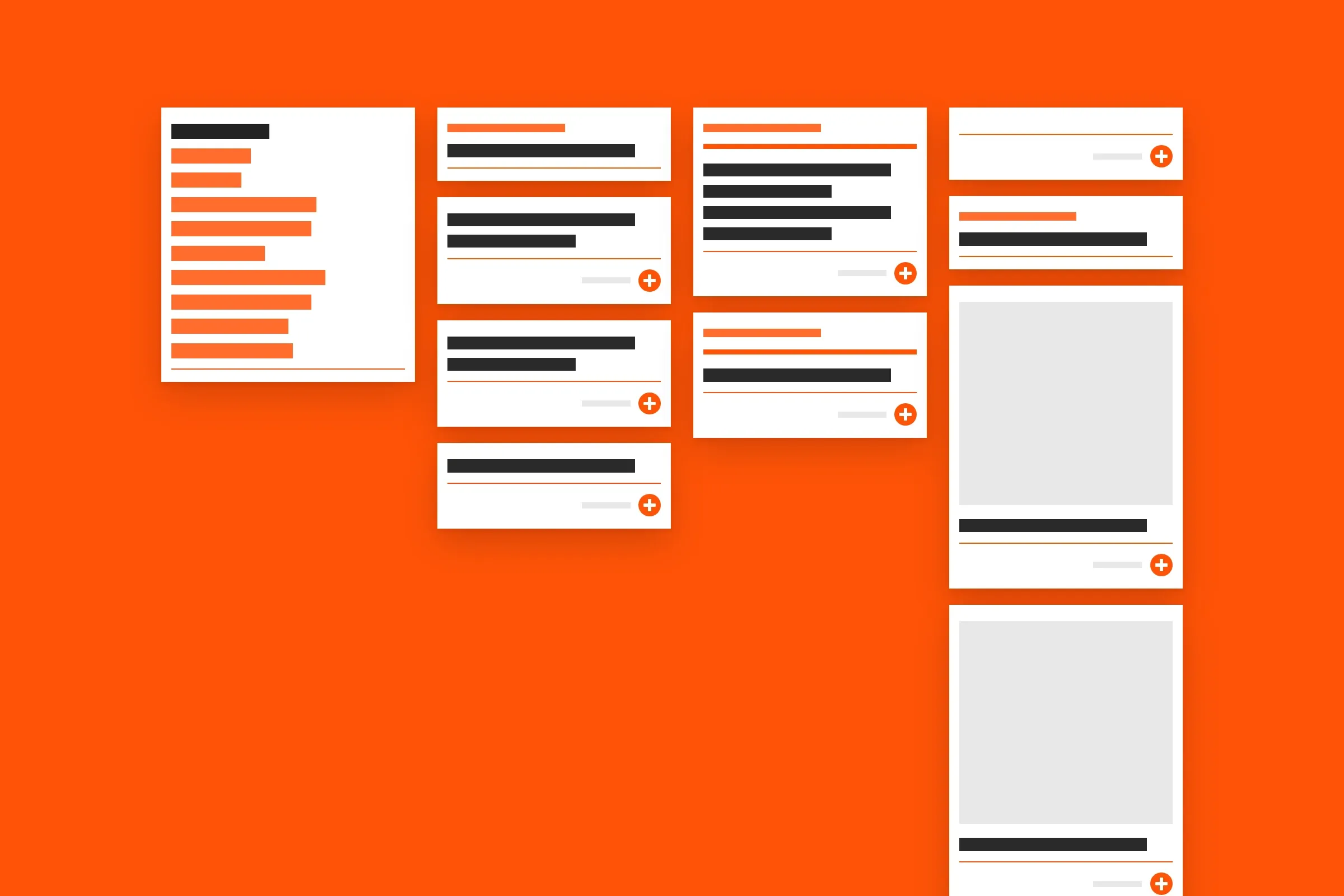 Le colonnage du site : des cartes blanches posées en quatre colonnes sur fond orange
