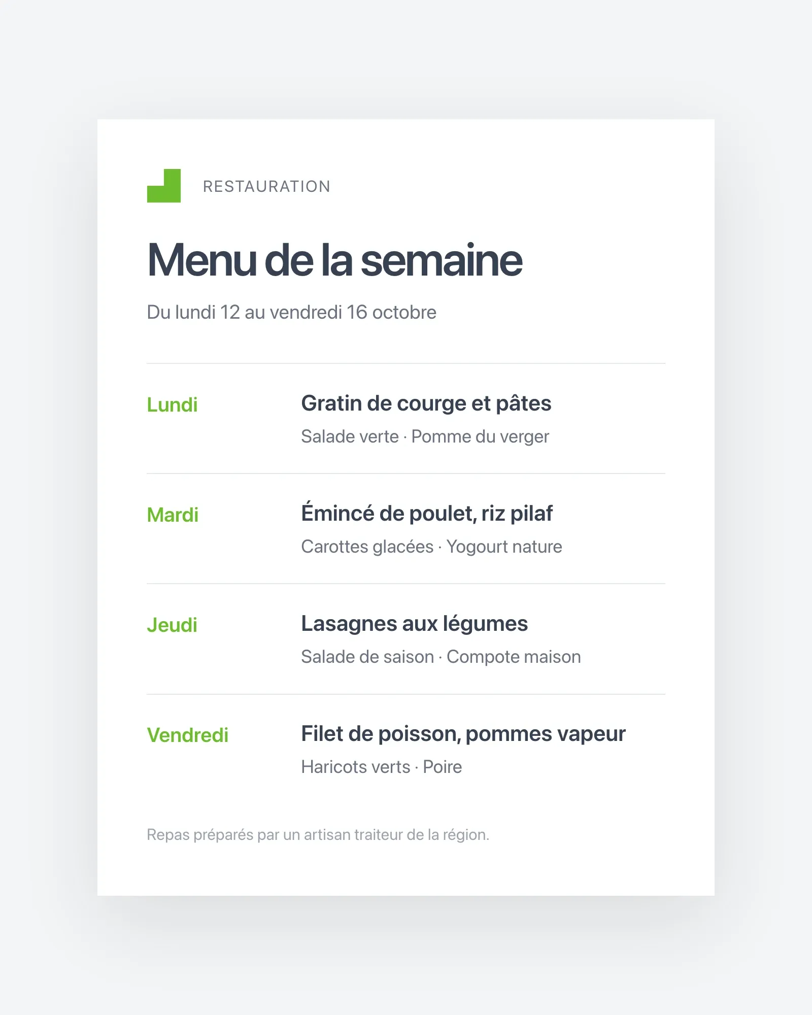 Le menu de la semaine