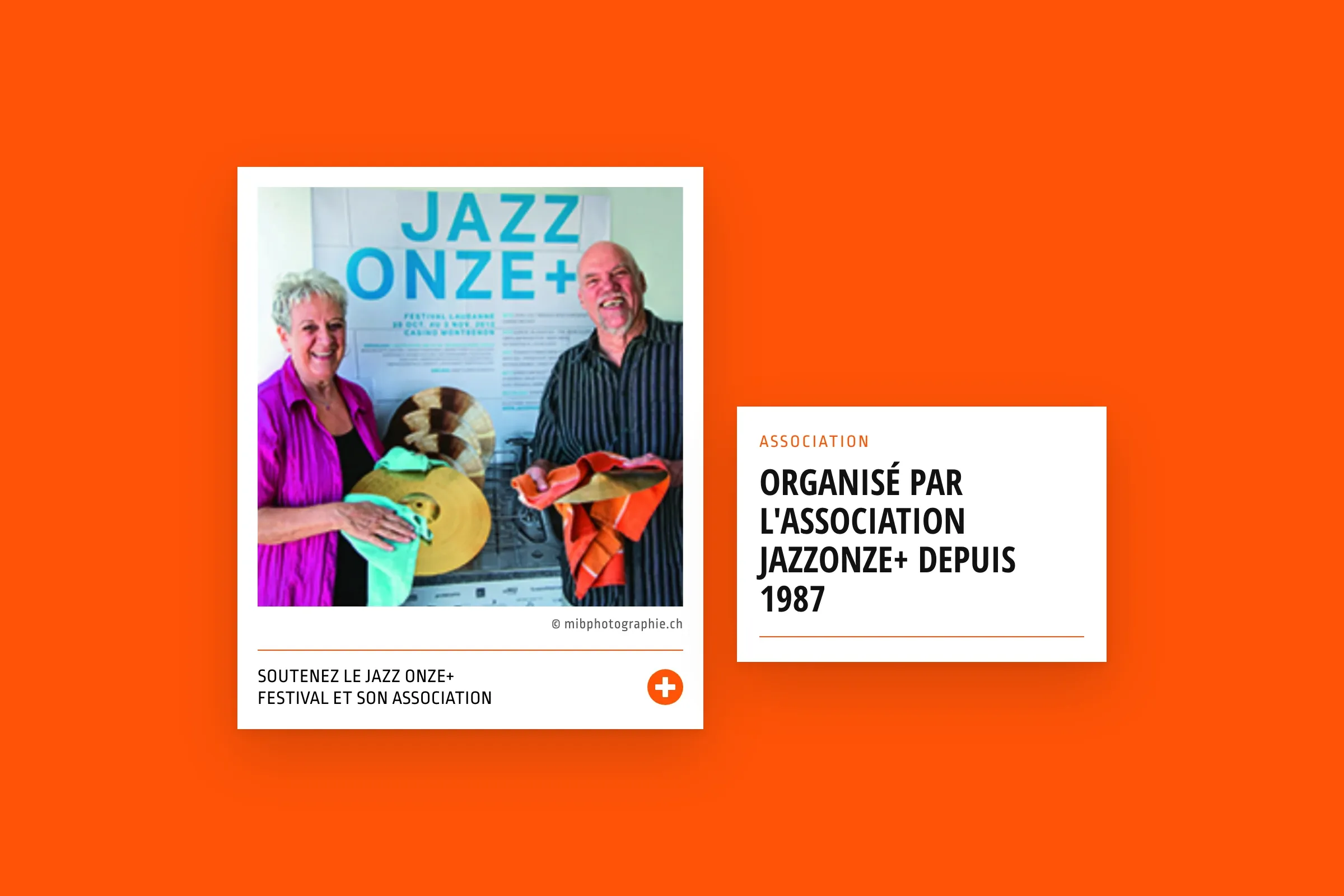 Les cartes de l'association JazzOnze+, organisatrice du festival depuis 1987
