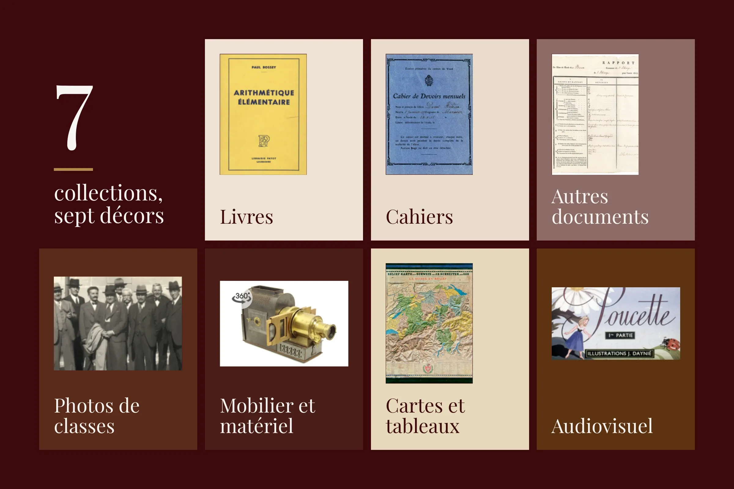 Les sept collections, chacune avec une pièce