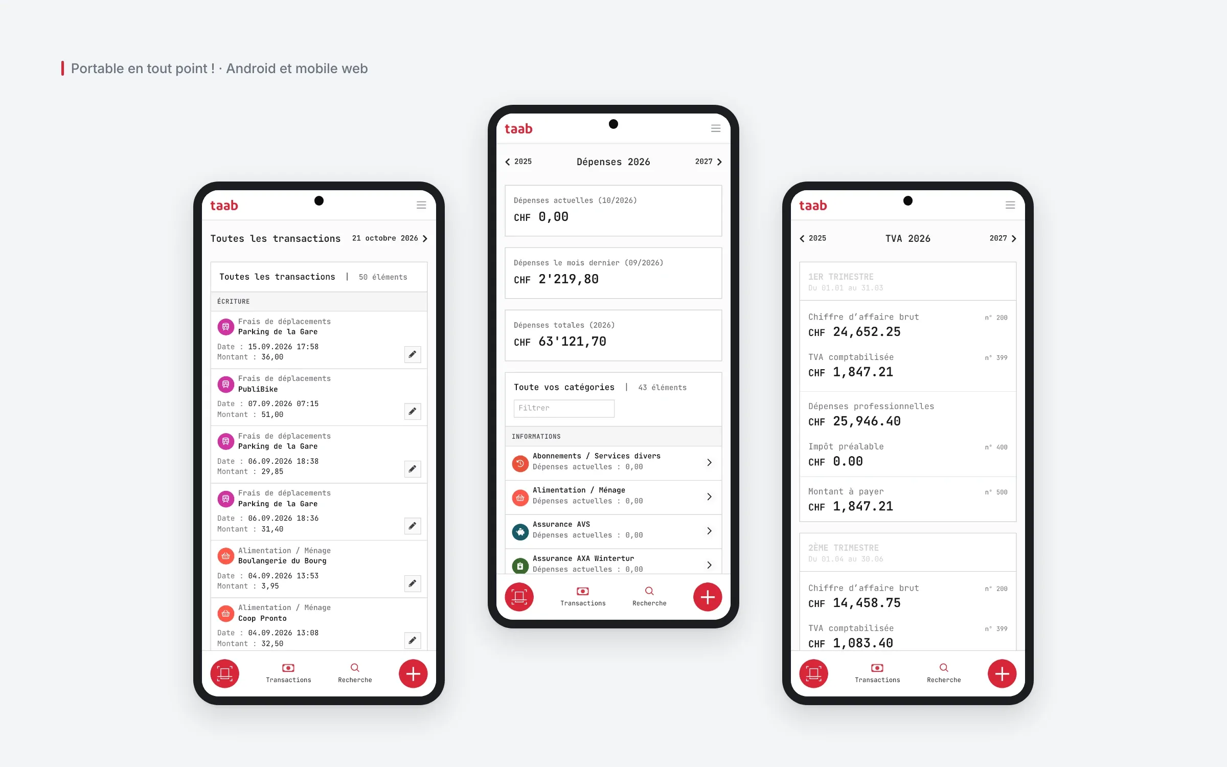 L'application sur trois mobiles