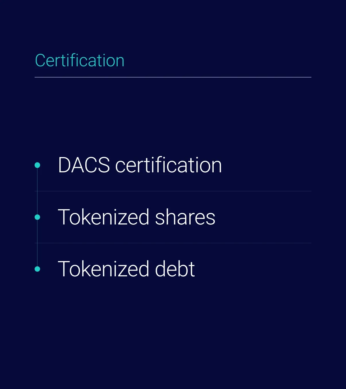 Les certifications : DACS, actions tokenisées, dette tokenisée