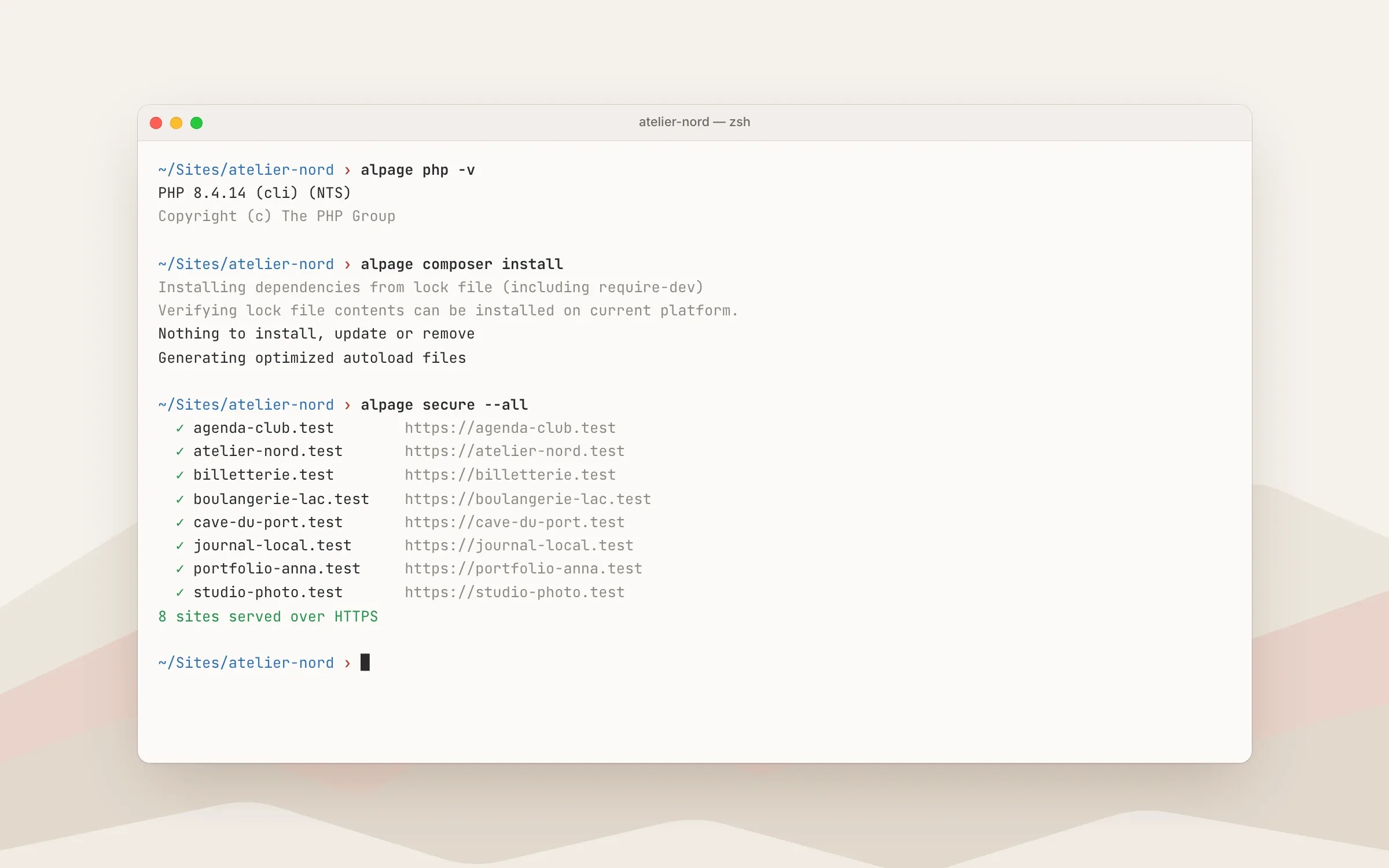 La commande alpage dans le terminal