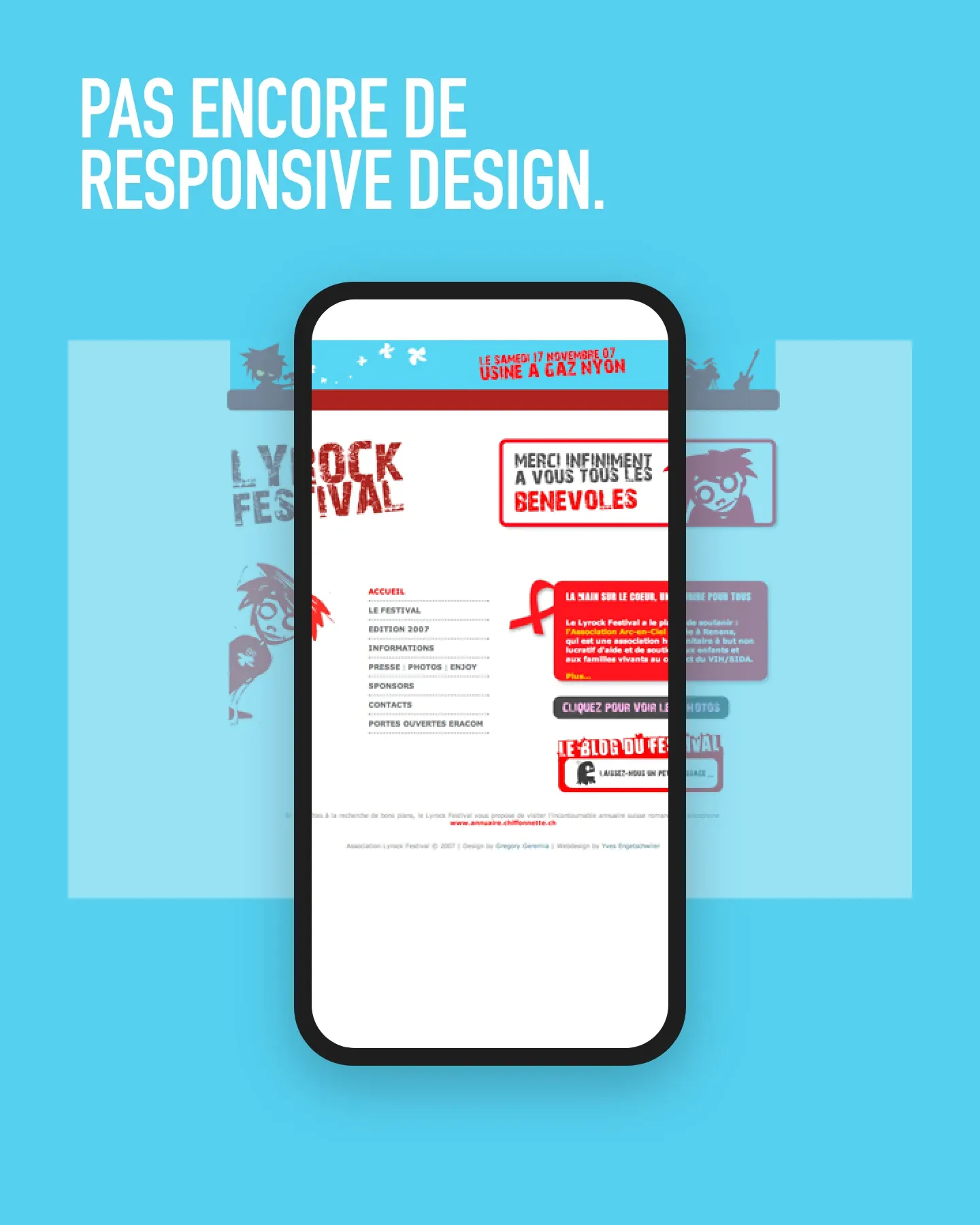 Le site 2007 sur un téléphone : pas encore de responsive design
