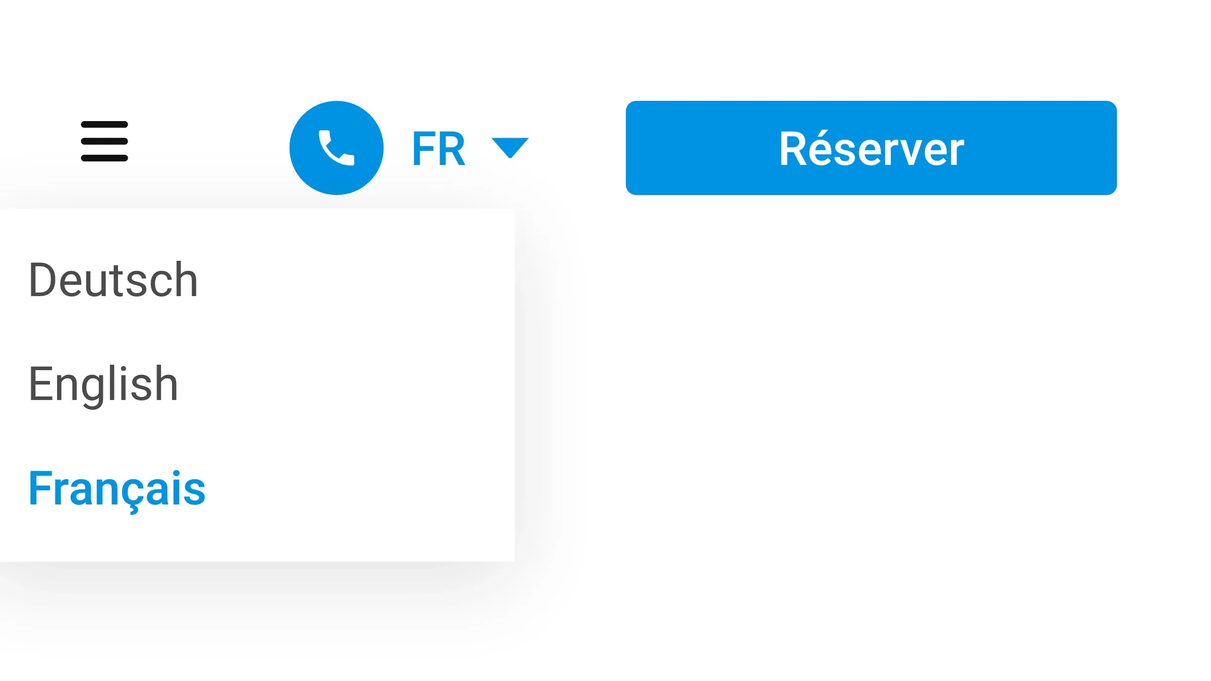 Le sélecteur de langue : Deutsch, English, Français