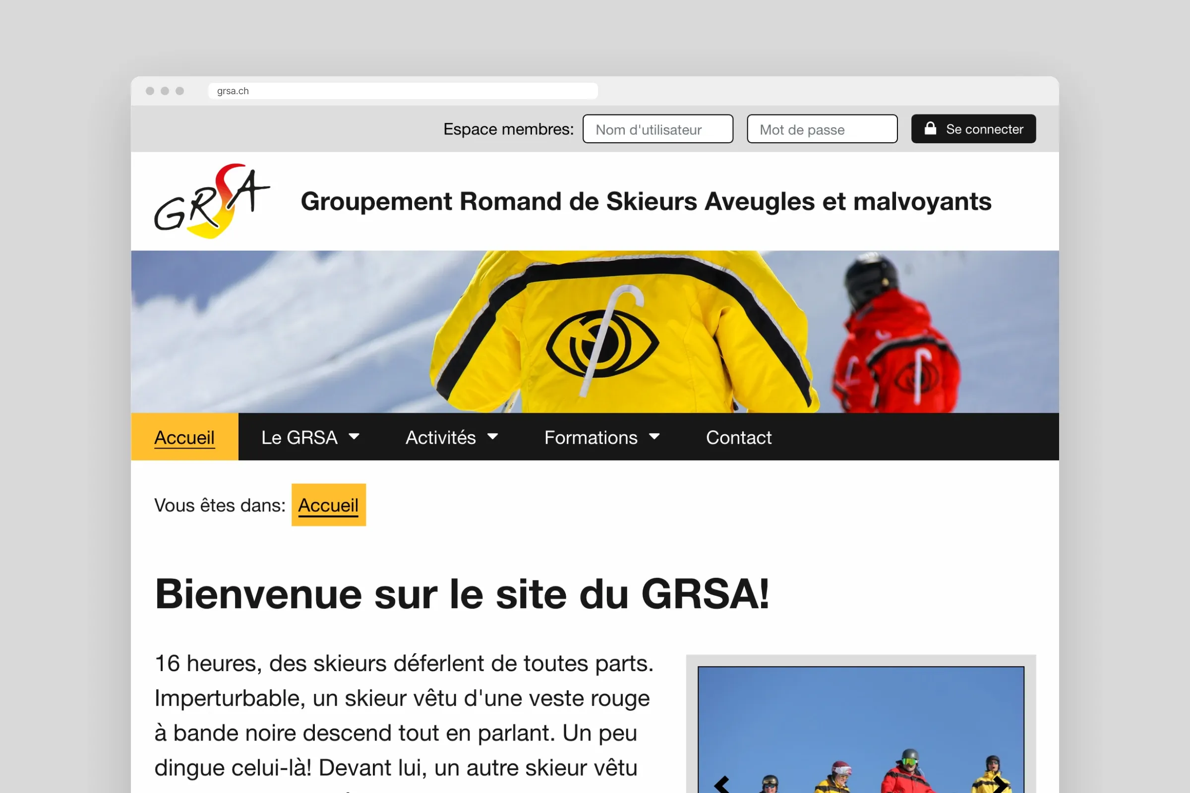 La page d'accueil sur un ordinateur portable