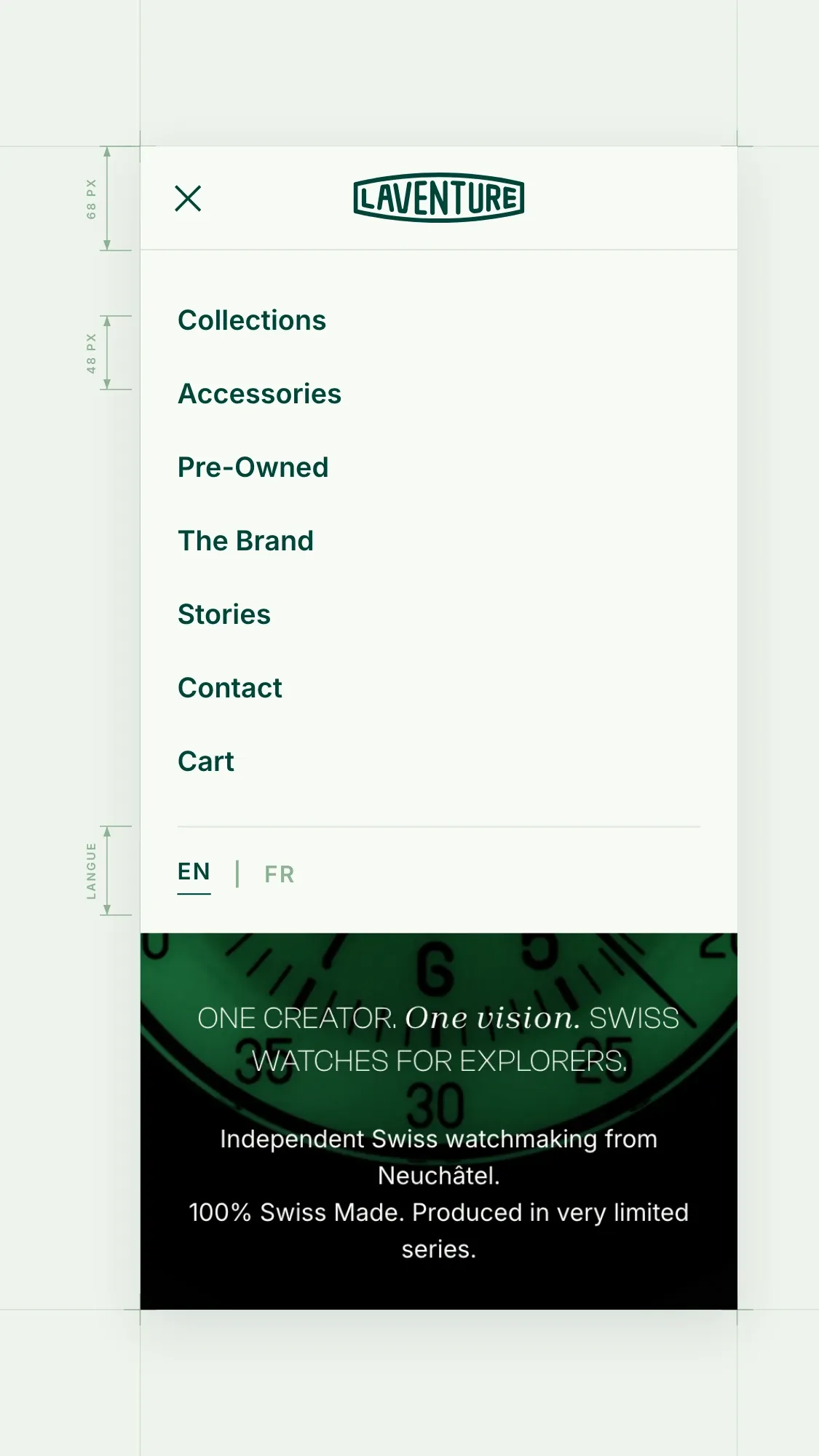 Le menu et le choix de langue sur mobile