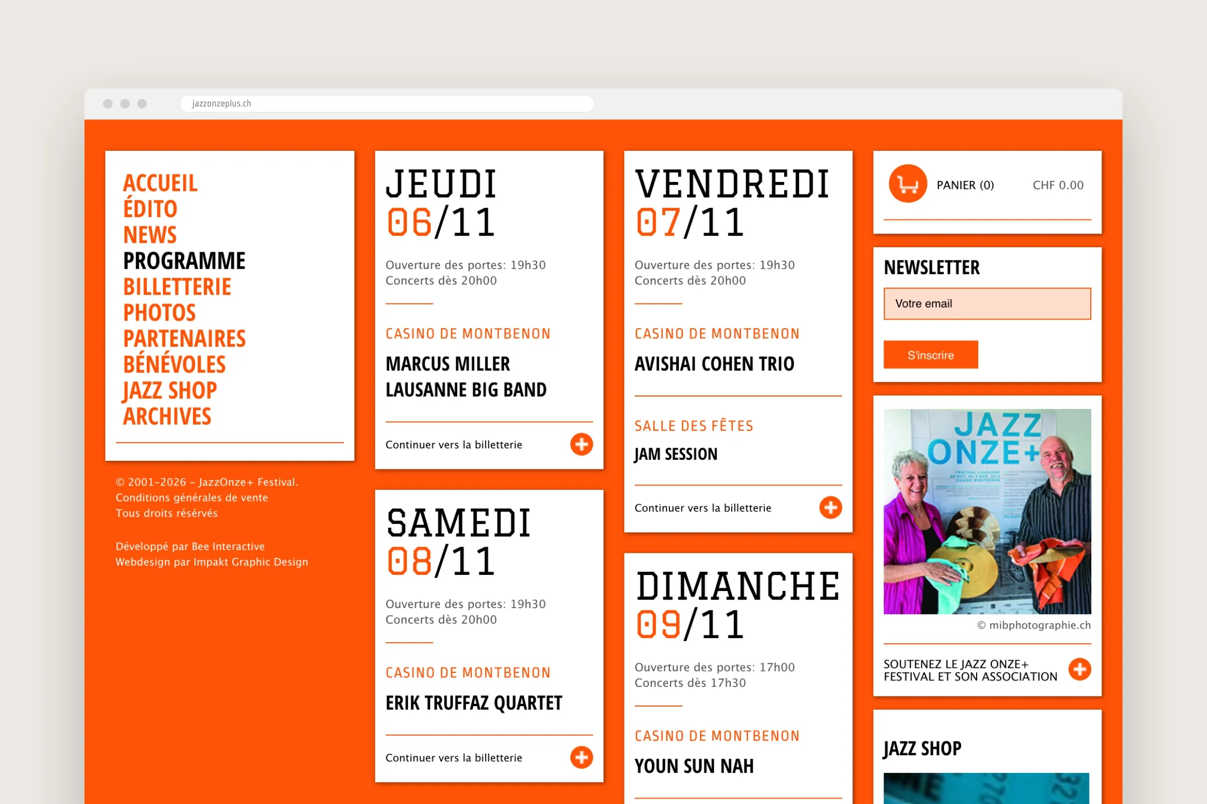 La page Programme : une carte par soir, de jeudi à dimanche
