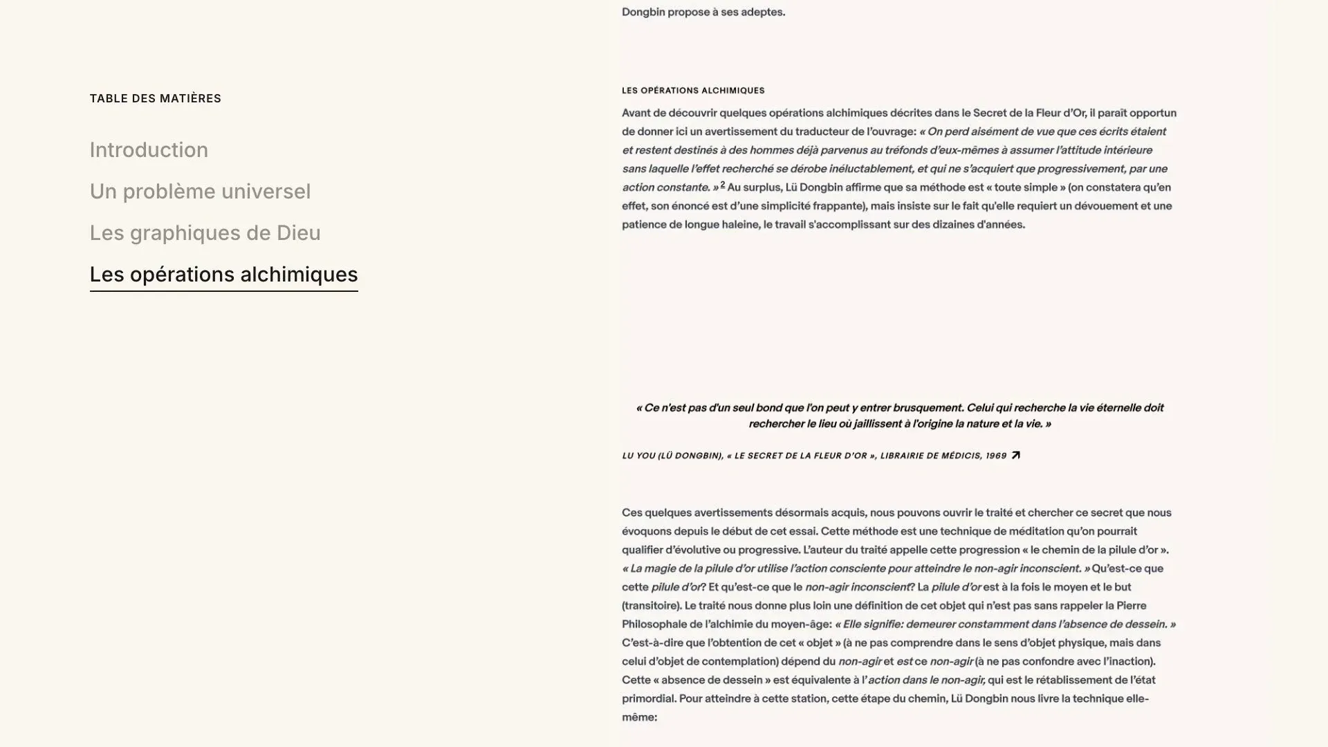 La table des matières d’un traité d’alchimie taoïste, à côté du texte