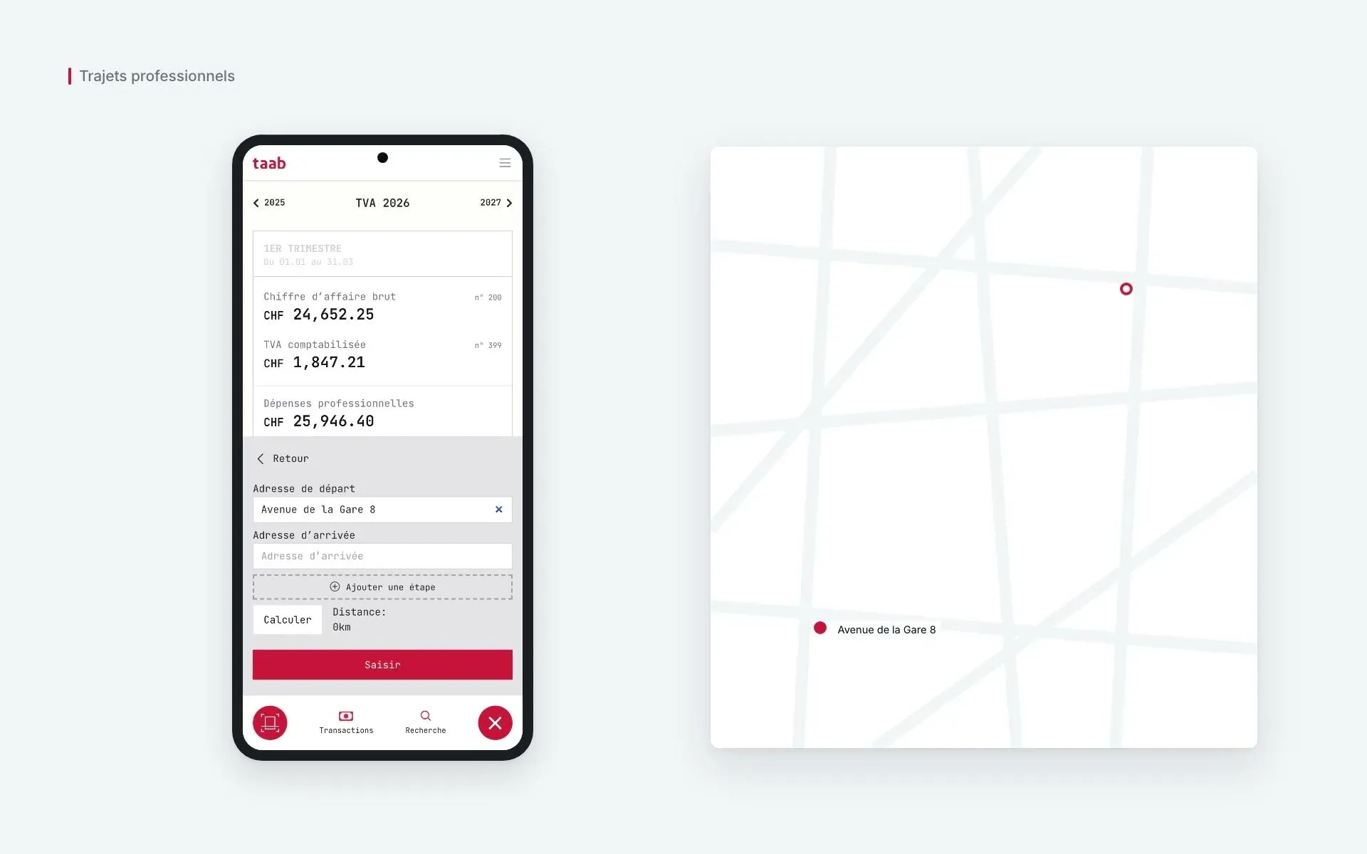 Le calcul d'un trajet professionnel
