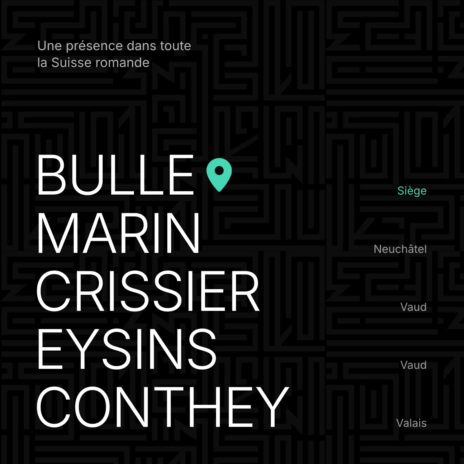 Bulle, Marin, Crissier, Eysins et Conthey