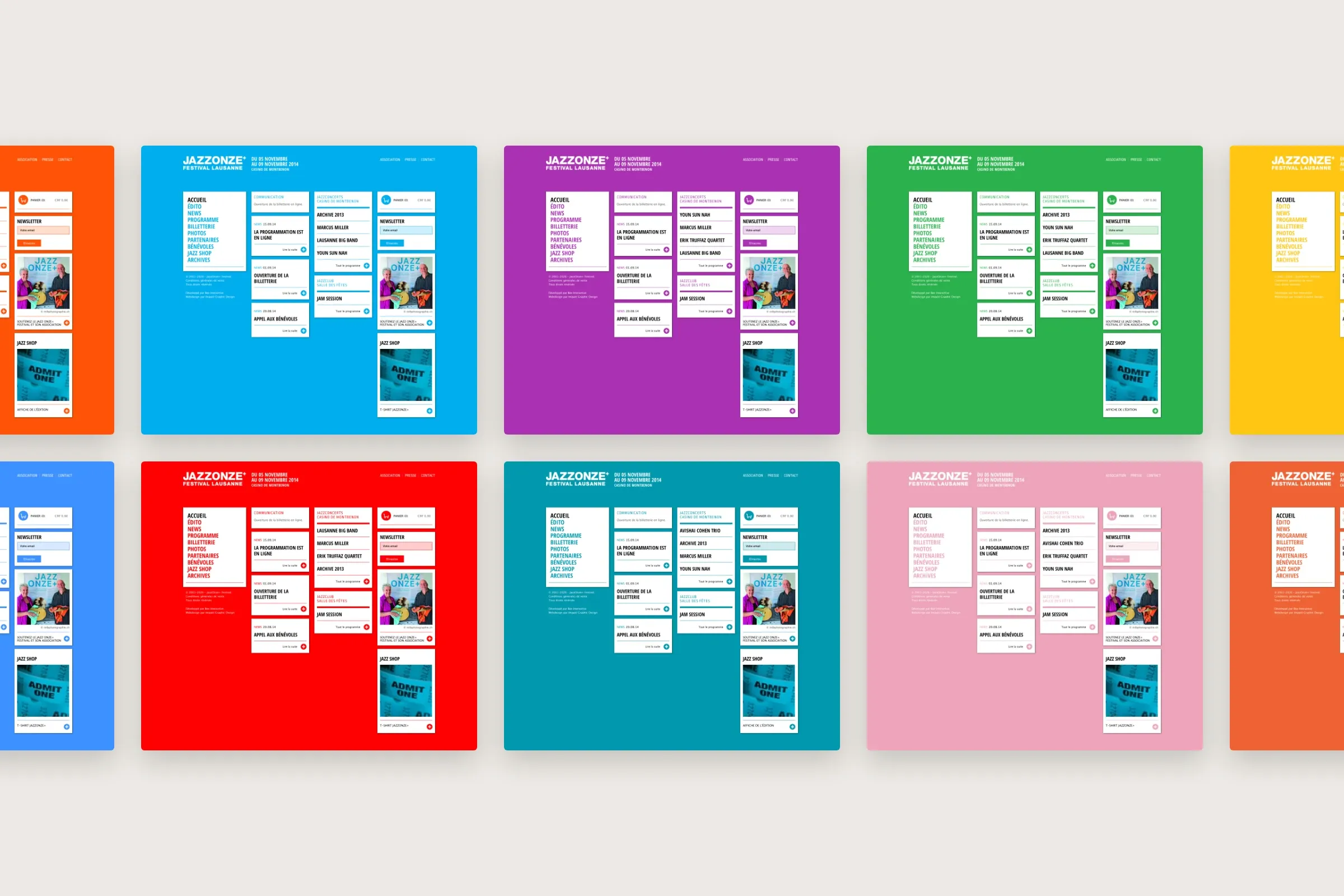 La même page d'accueil dans dix couleurs d'édition
