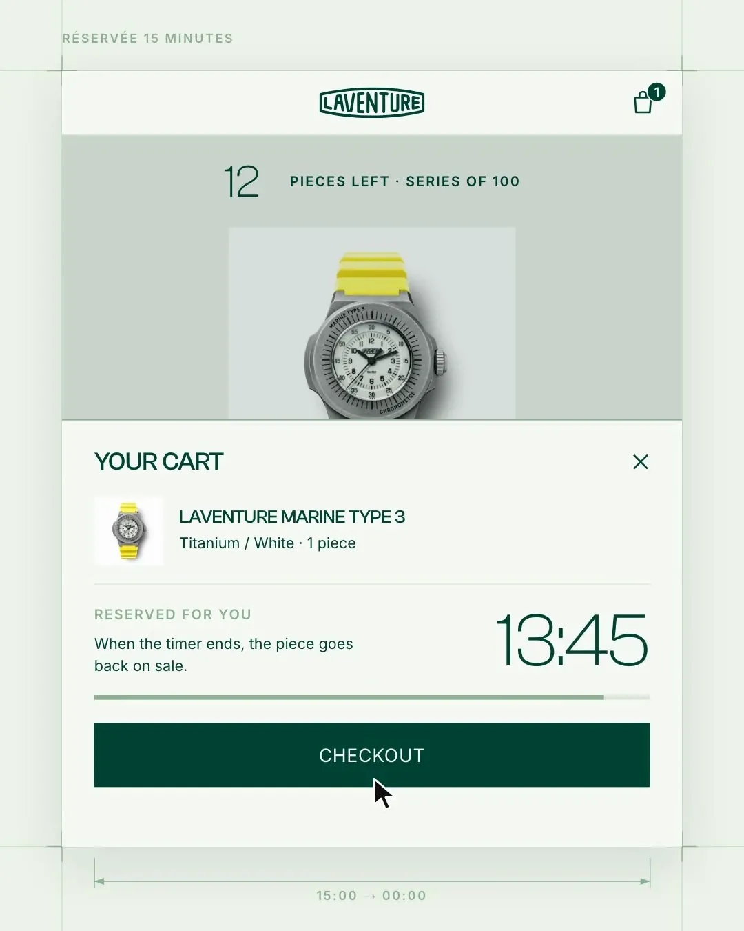 La montre réservée quinze minutes dans le panier