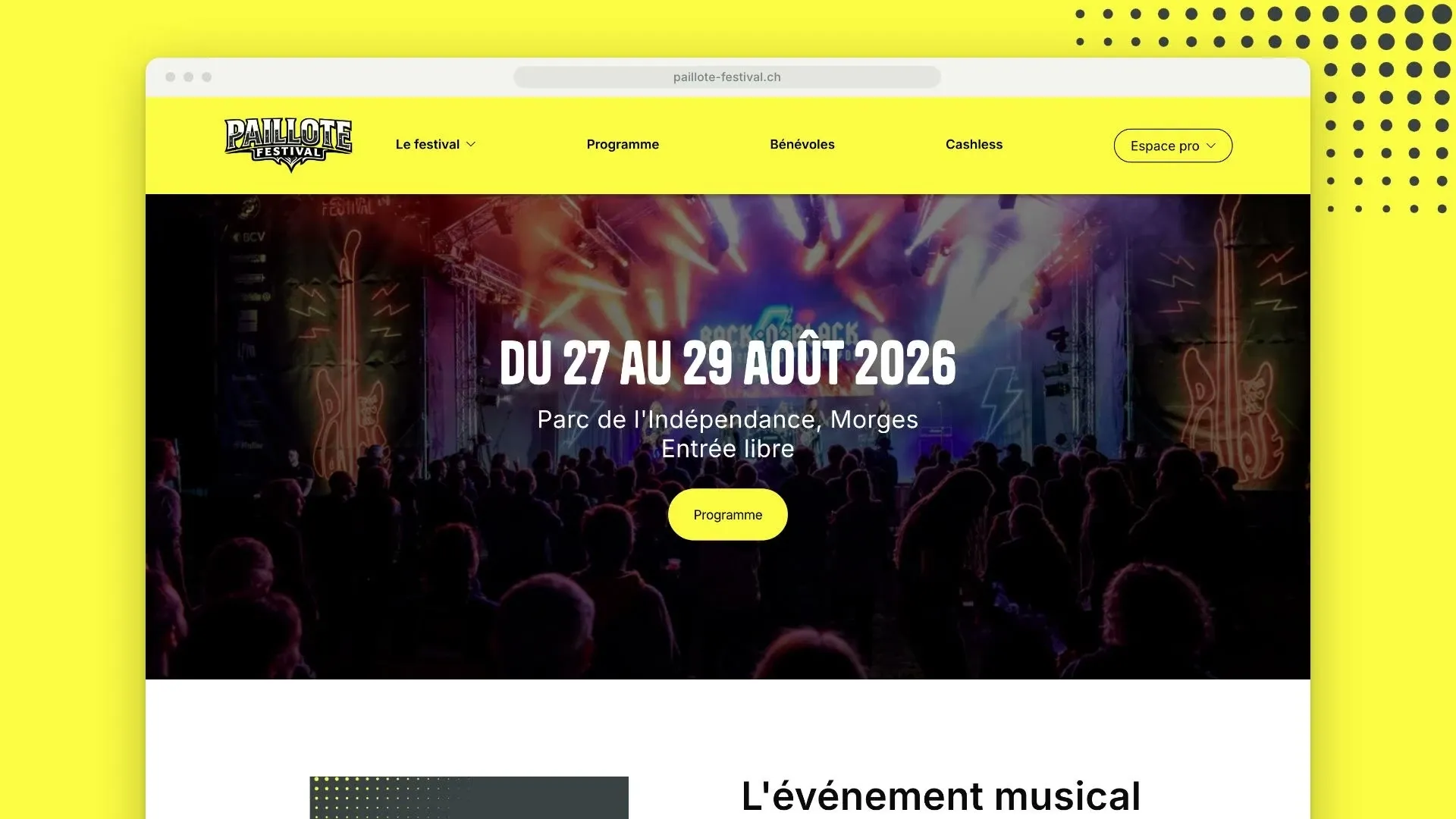 Défilement de la page d'accueil