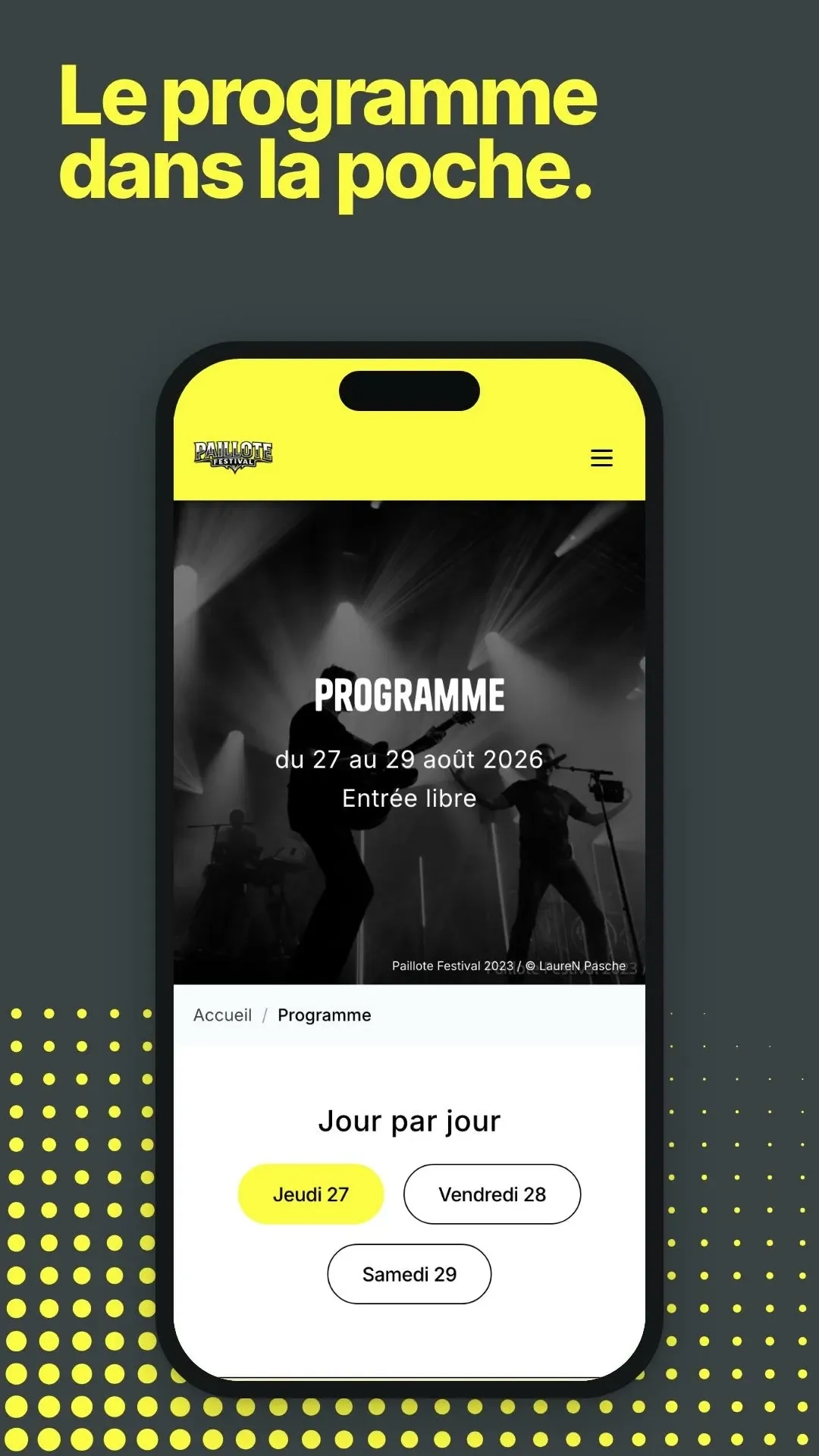 Défilement du programme sur mobile
