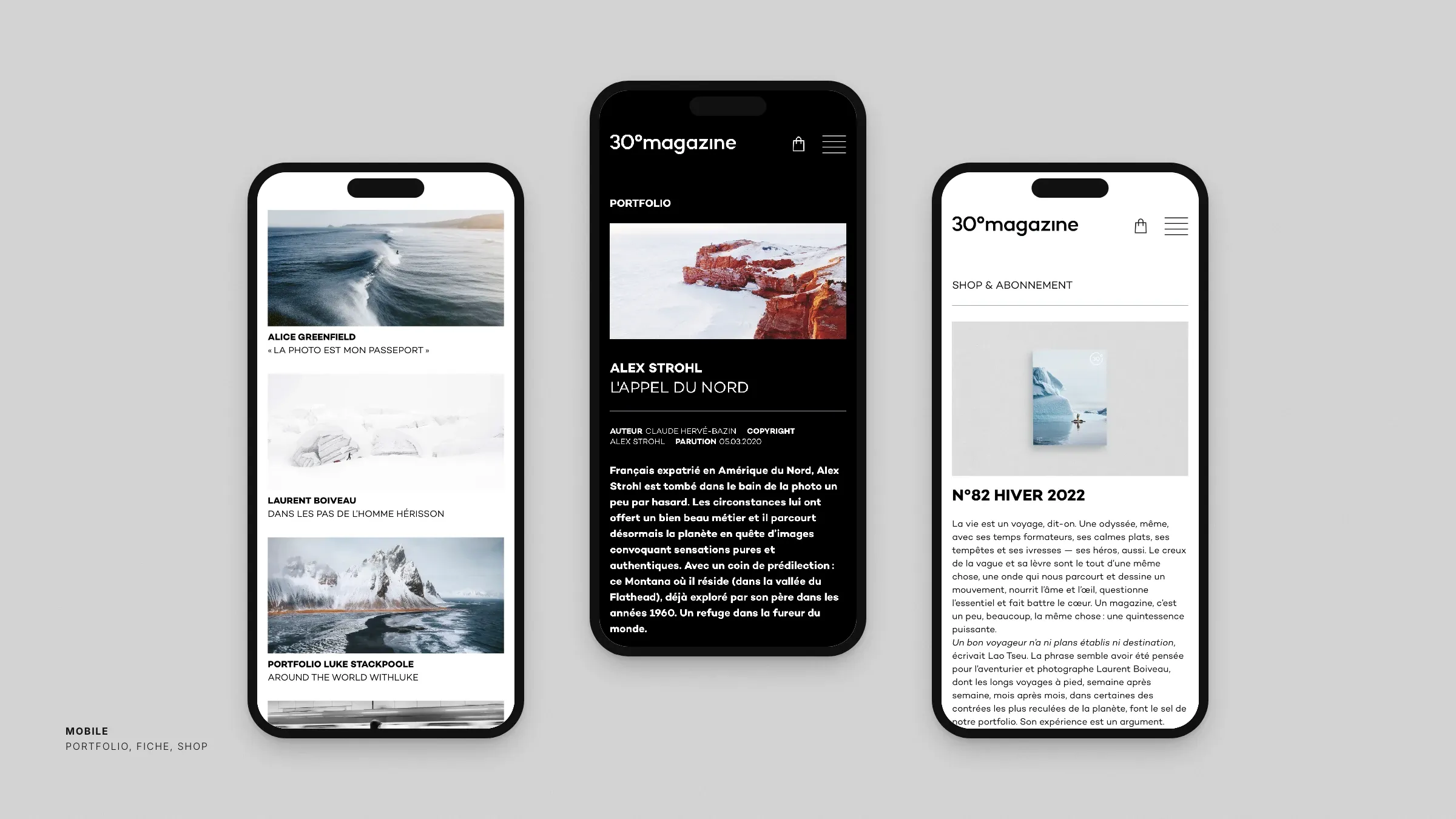 Le portfolio, une fiche et la boutique sur mobile