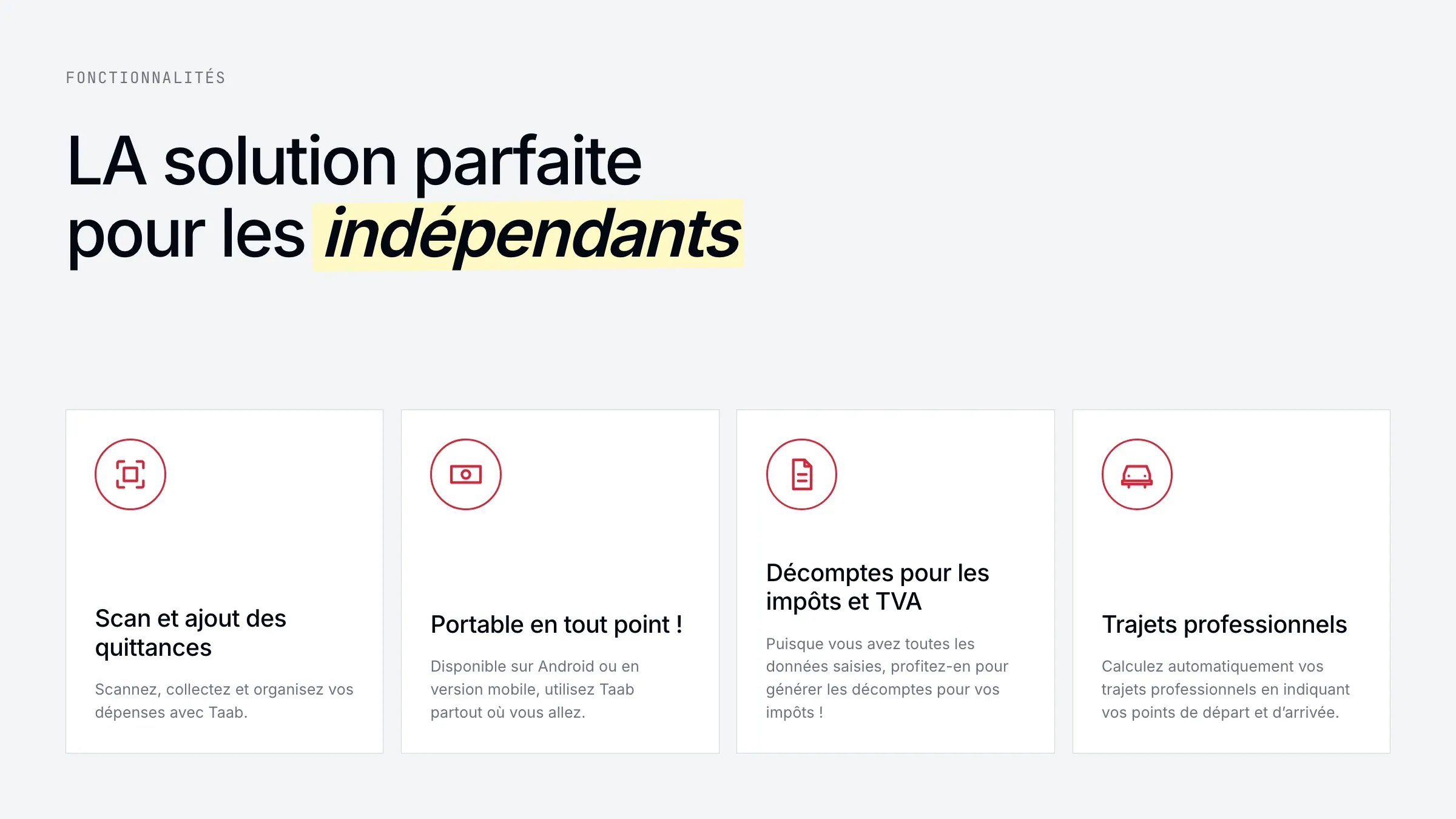 Les fonctionnalités de Taab