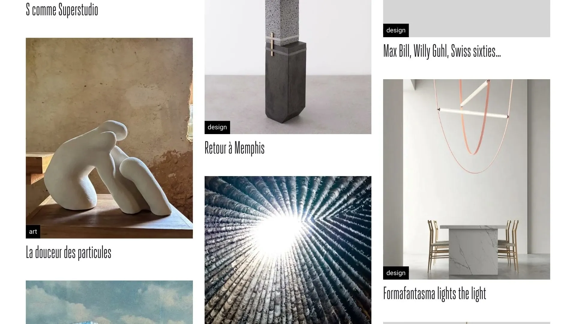 Les articles défilent en colonnes, du design à l’architecture