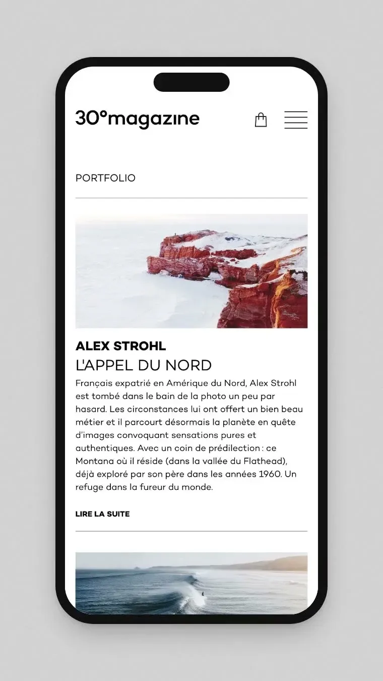 Défilement du portfolio sur mobile