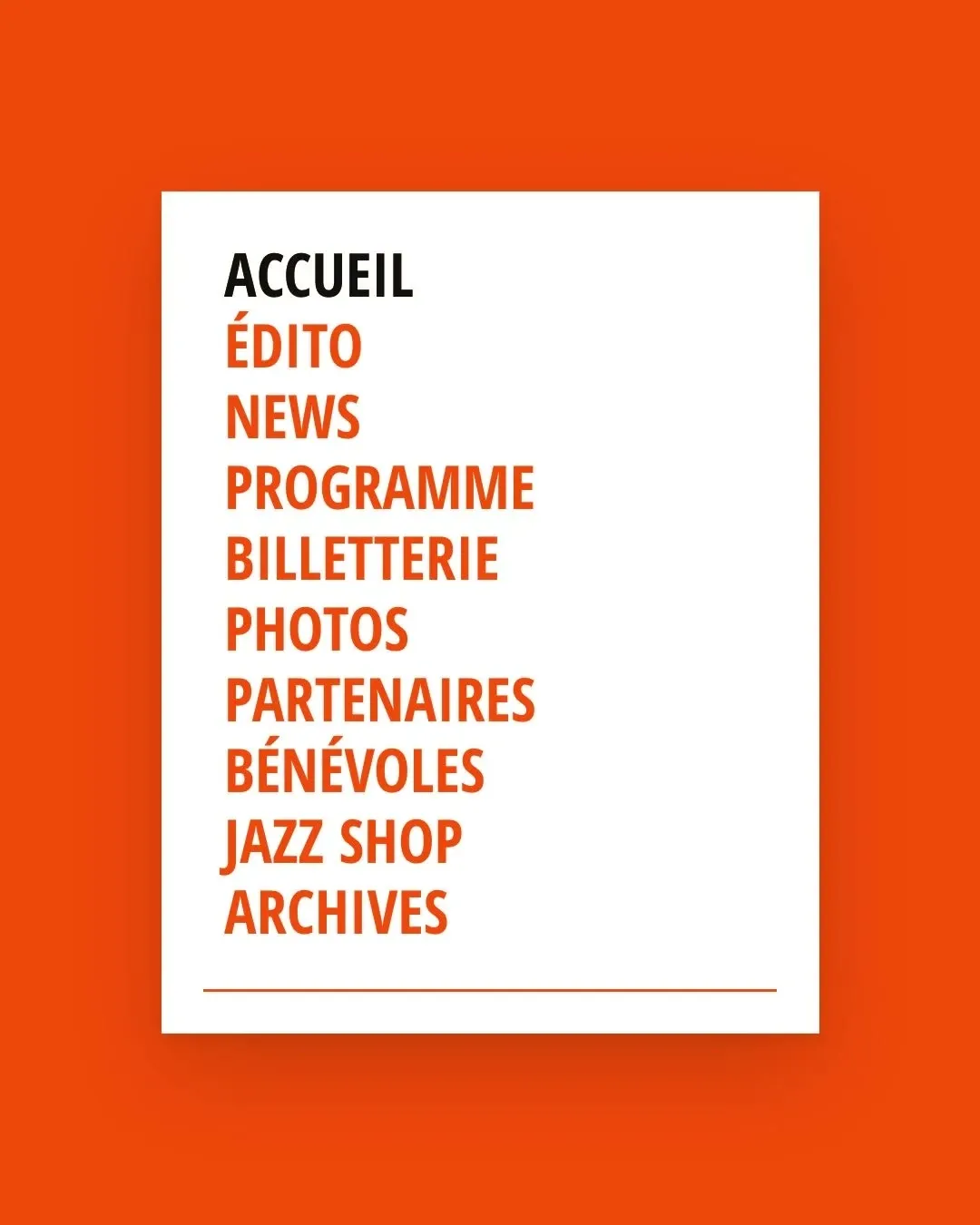 Le menu, d’Accueil à Archives, avec la page active en noir