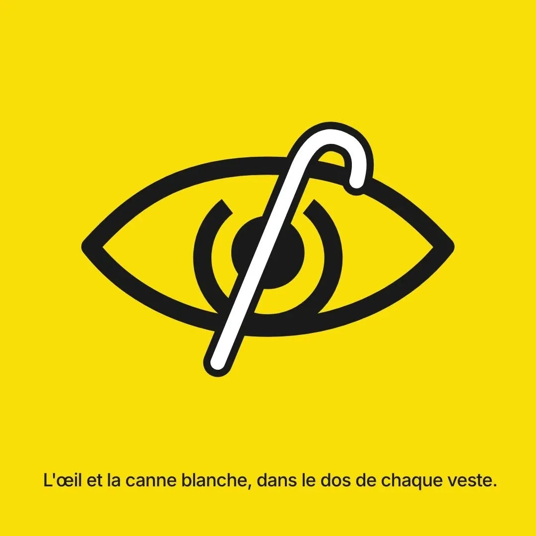L'œil et la canne blanche qui se dessinent