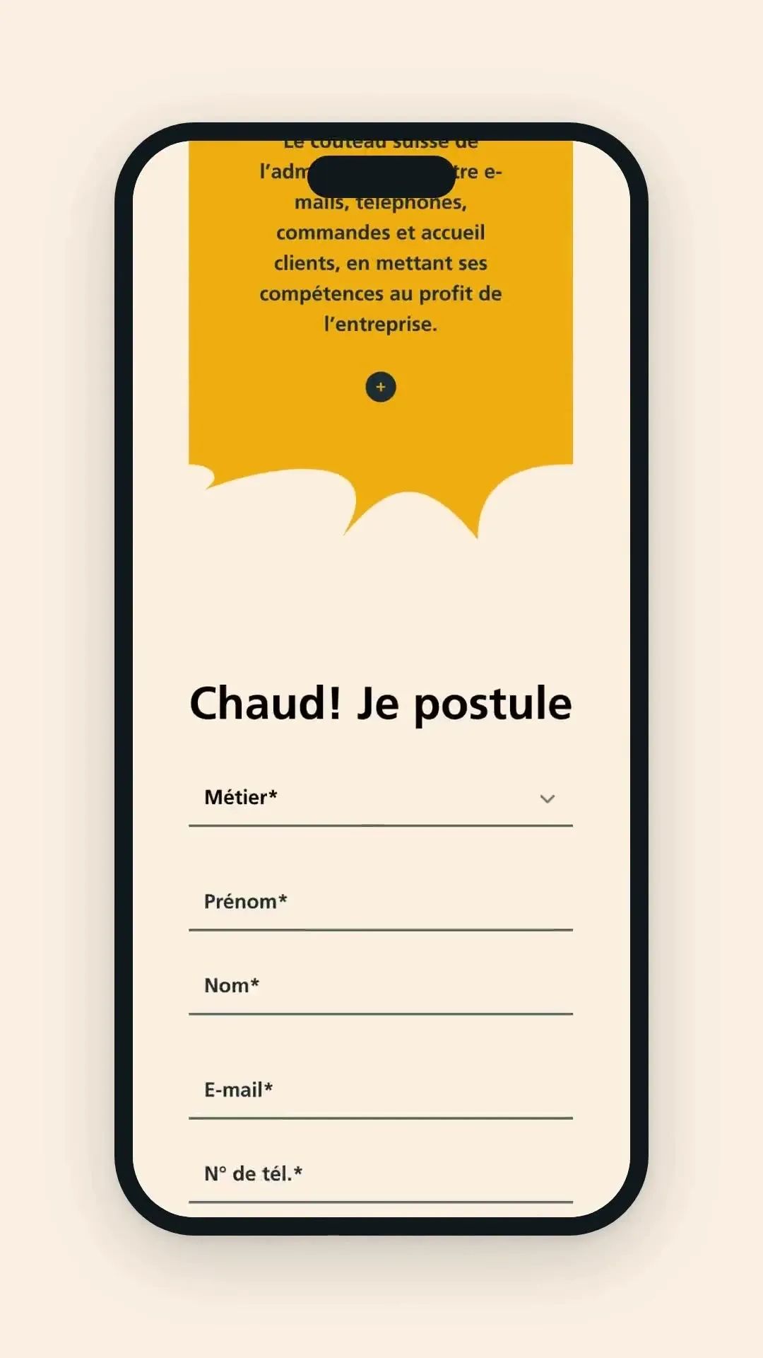 La page des apprentis sur mobile