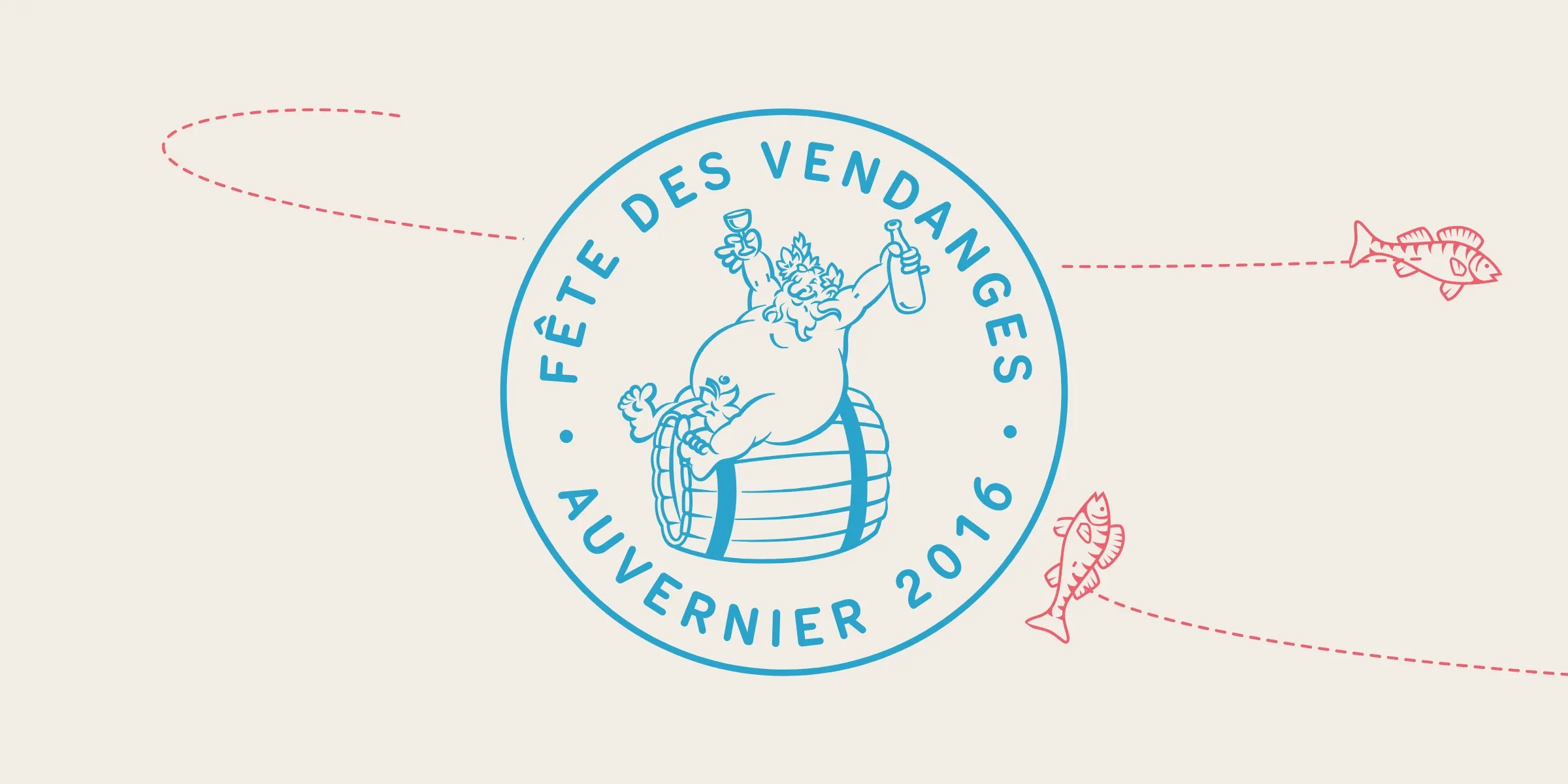 Le sceau « Fête des vendanges Auvernier 2016 » et deux perchettes sur leurs tracés pointillés