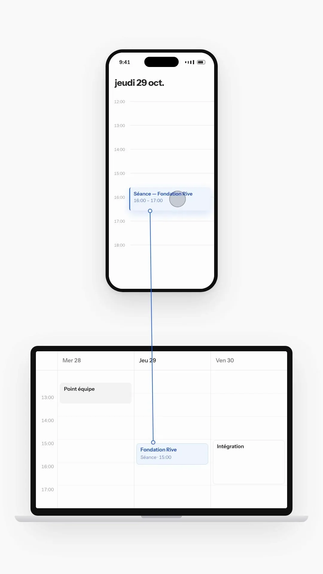 Le rendez-vous déplacé sur le téléphone suit sur le Mac